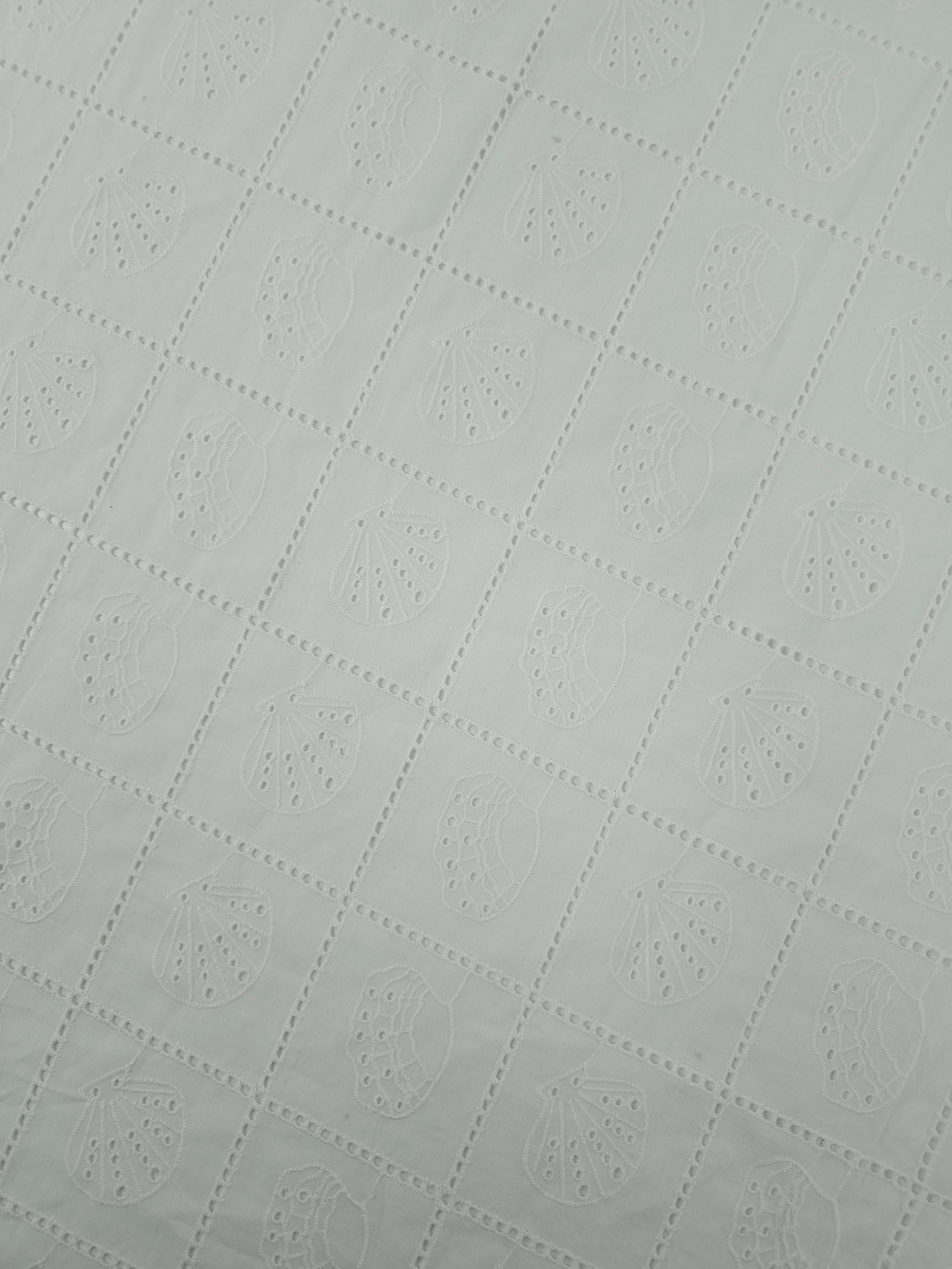 White Shell Grid Lightweight Cotton Broderie Anglaise