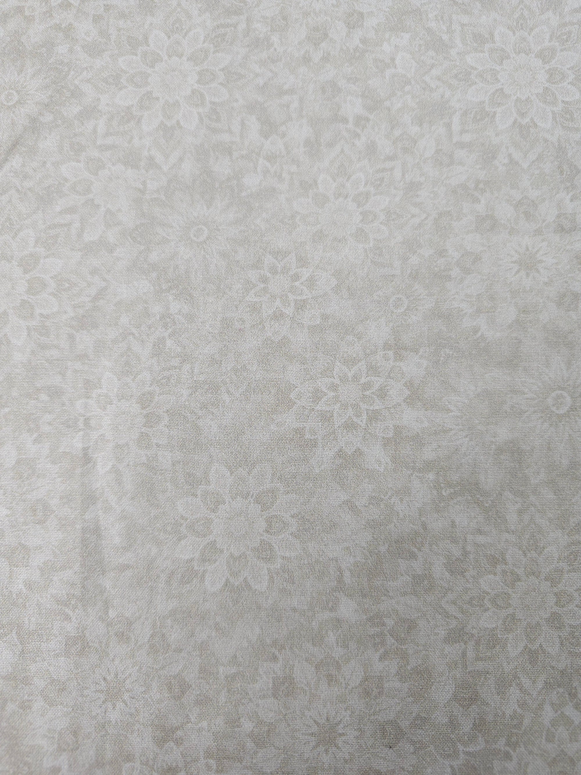 Greyish White Dancing Dahlias Kaleidoscope 100% Cotton