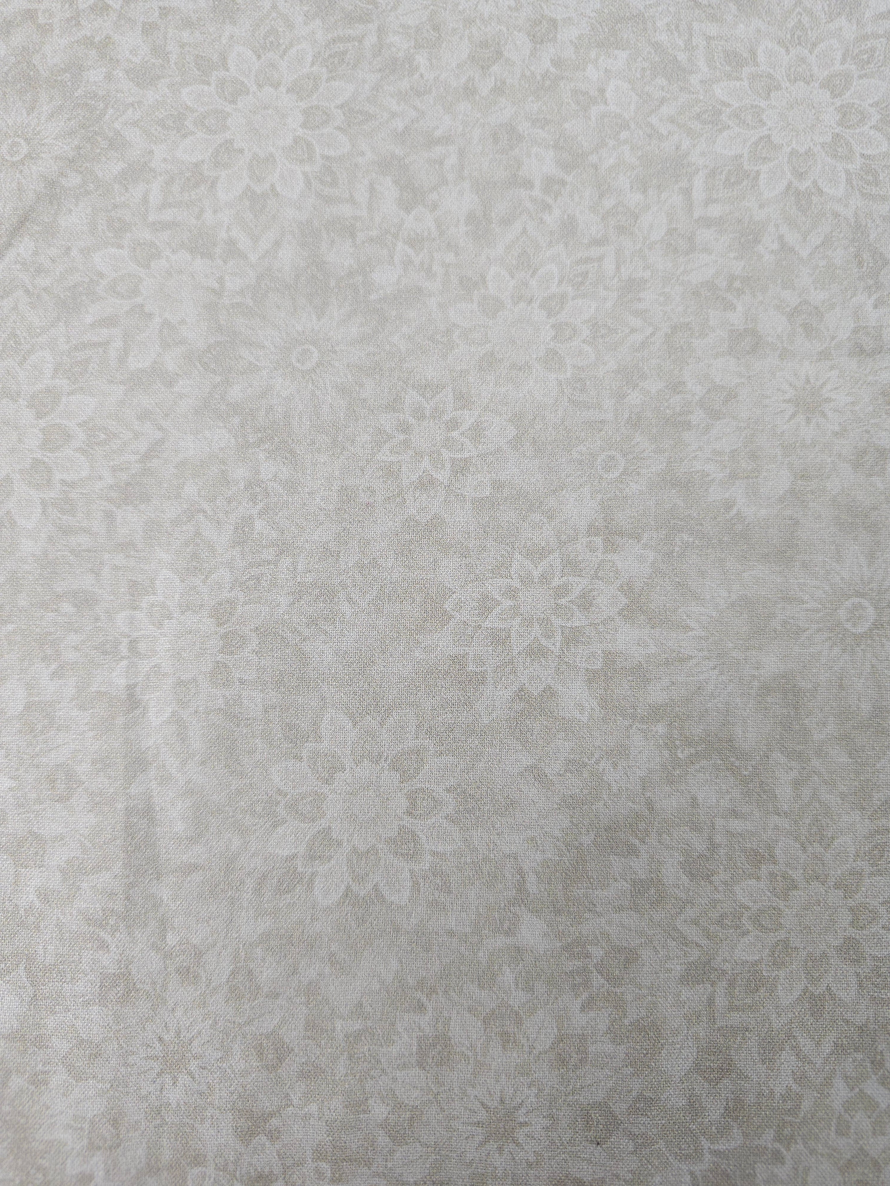 Greyish White Dancing Dahlias Kaleidoscope 100% Cotton