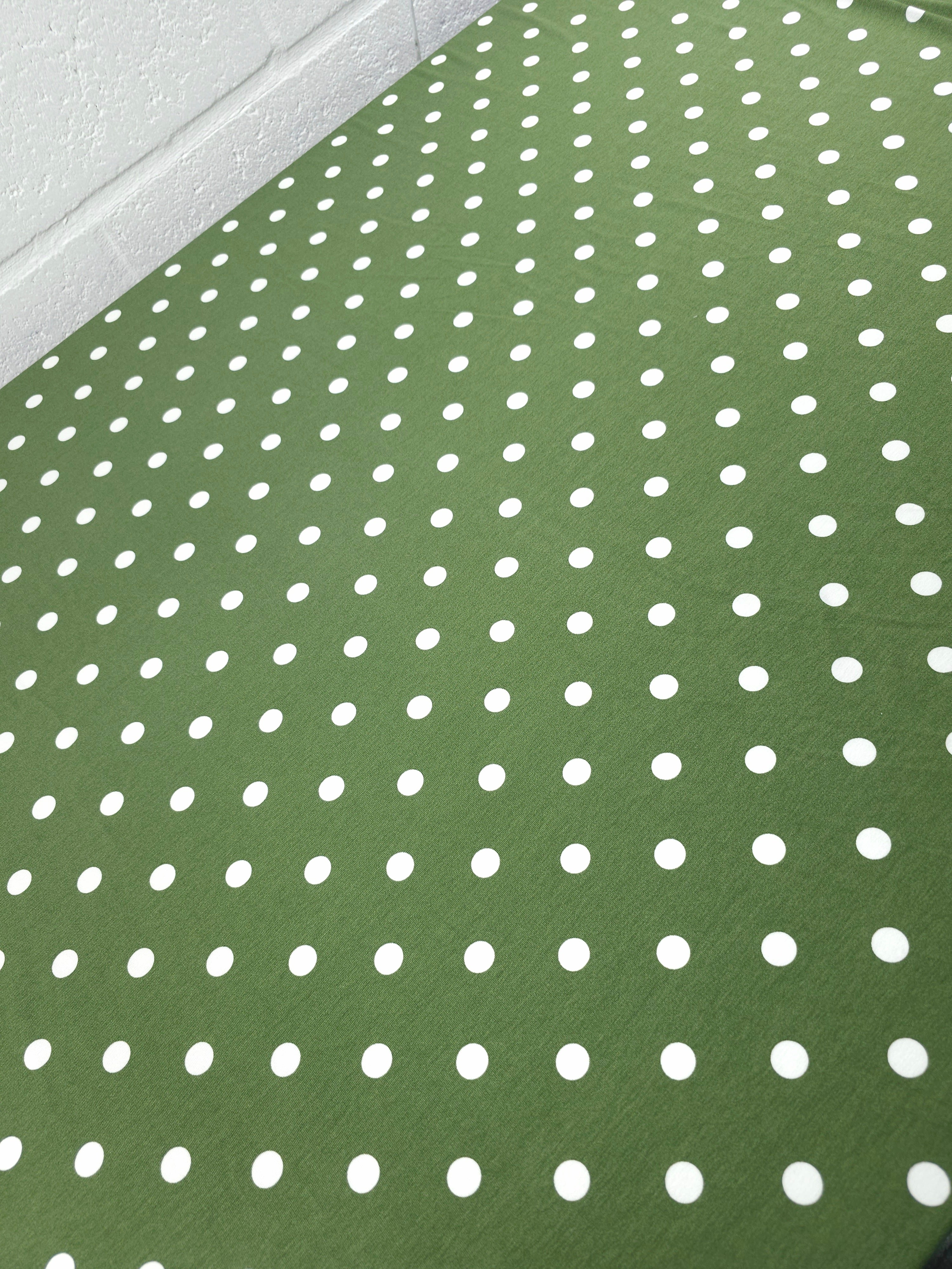 Warm Green Polka Spot Viscose Jersey