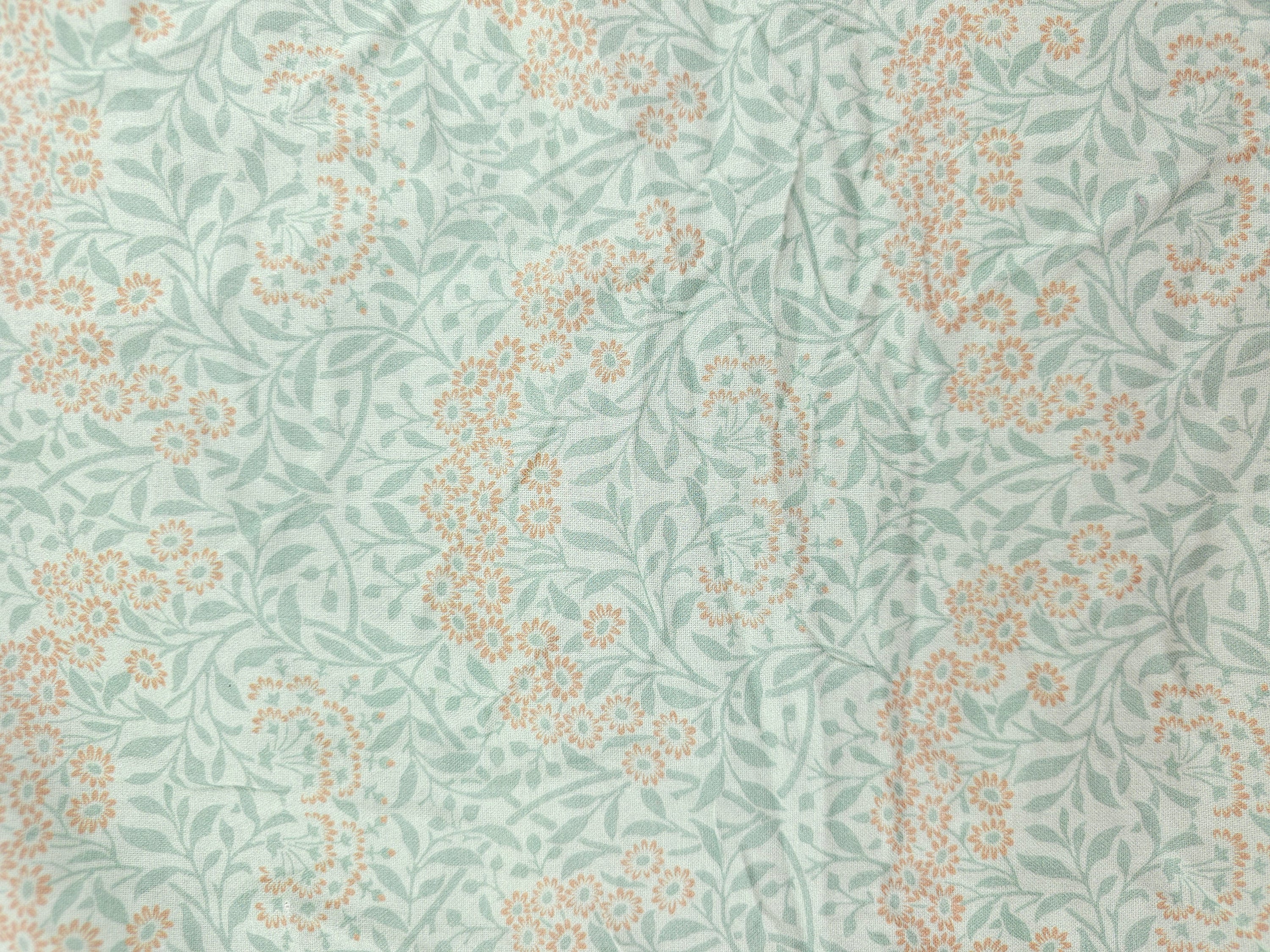 Duck Egg/Peach Leaf Floral 100% Cotton - 2.60m Piece