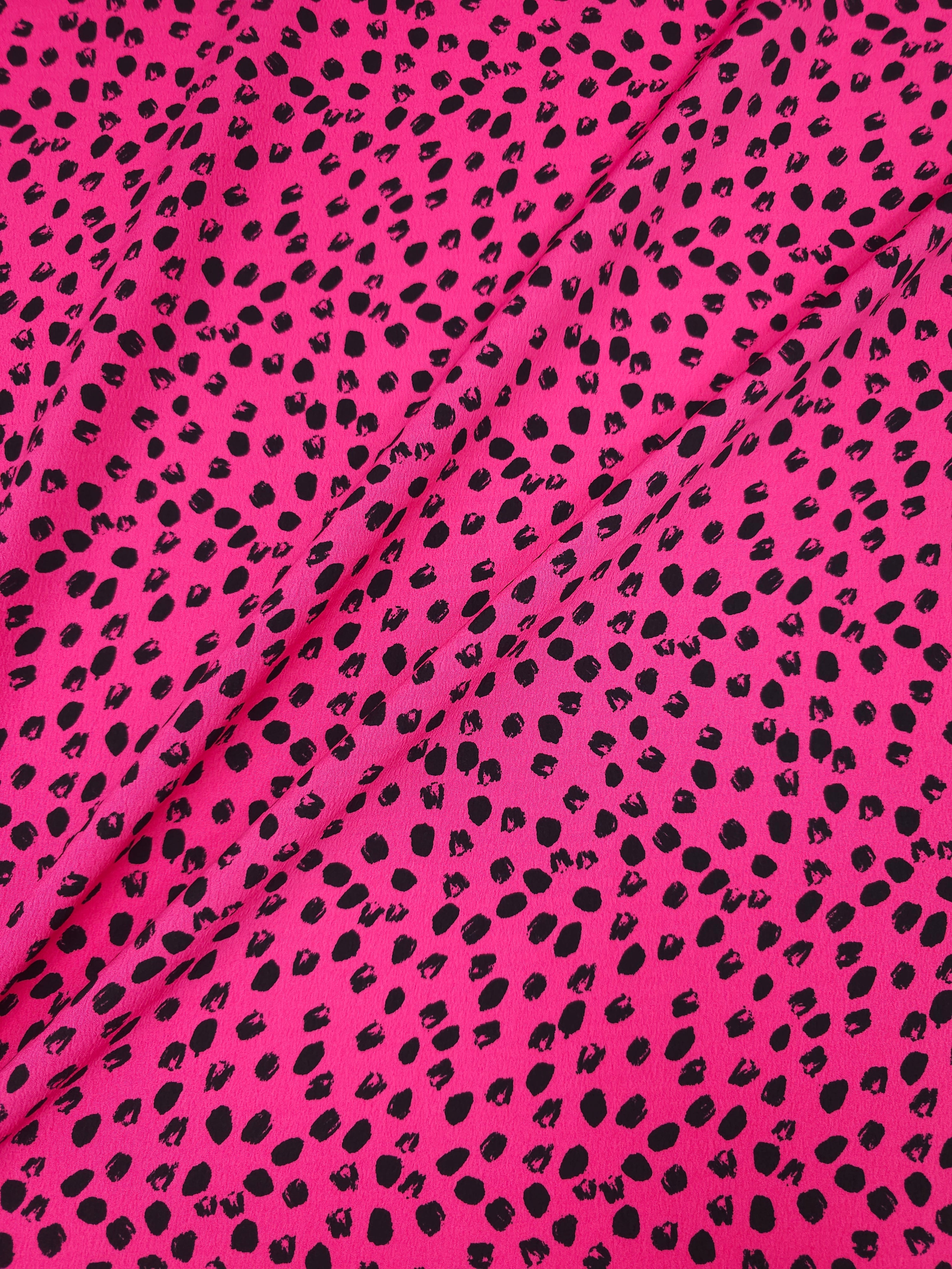 Hot Pink/Black Irregular Polka Poly Crepe