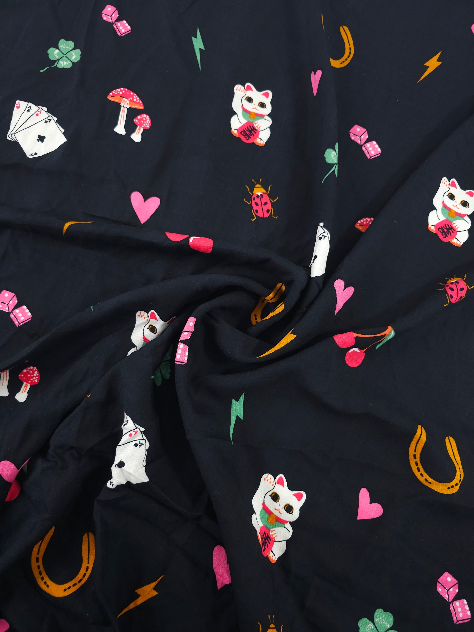Black Lucky Charm Viscose Challis