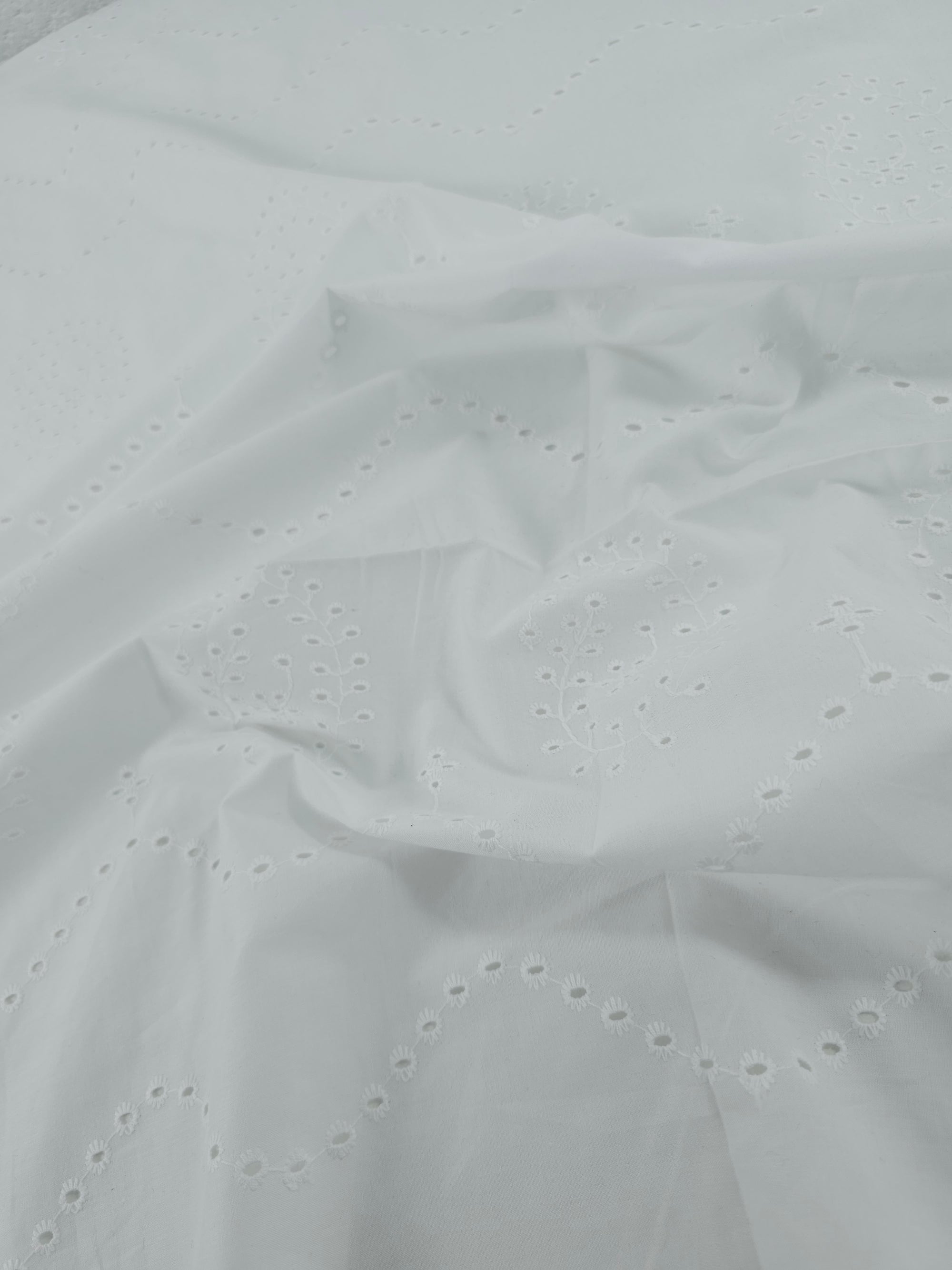 White Squiggle Paisley Cambric Cotton Broderie Anglaise