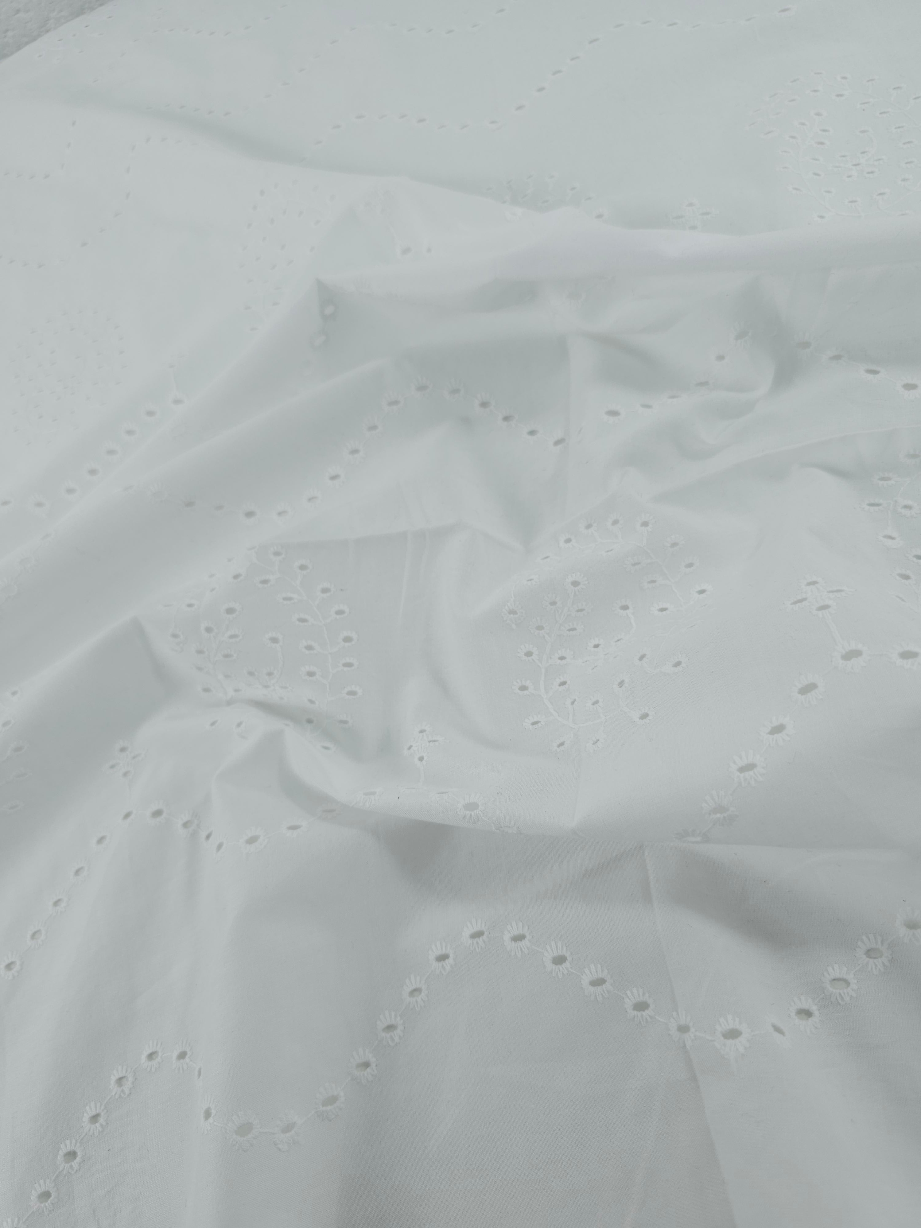 White Squiggle Paisley Cambric Cotton Broderie Anglaise