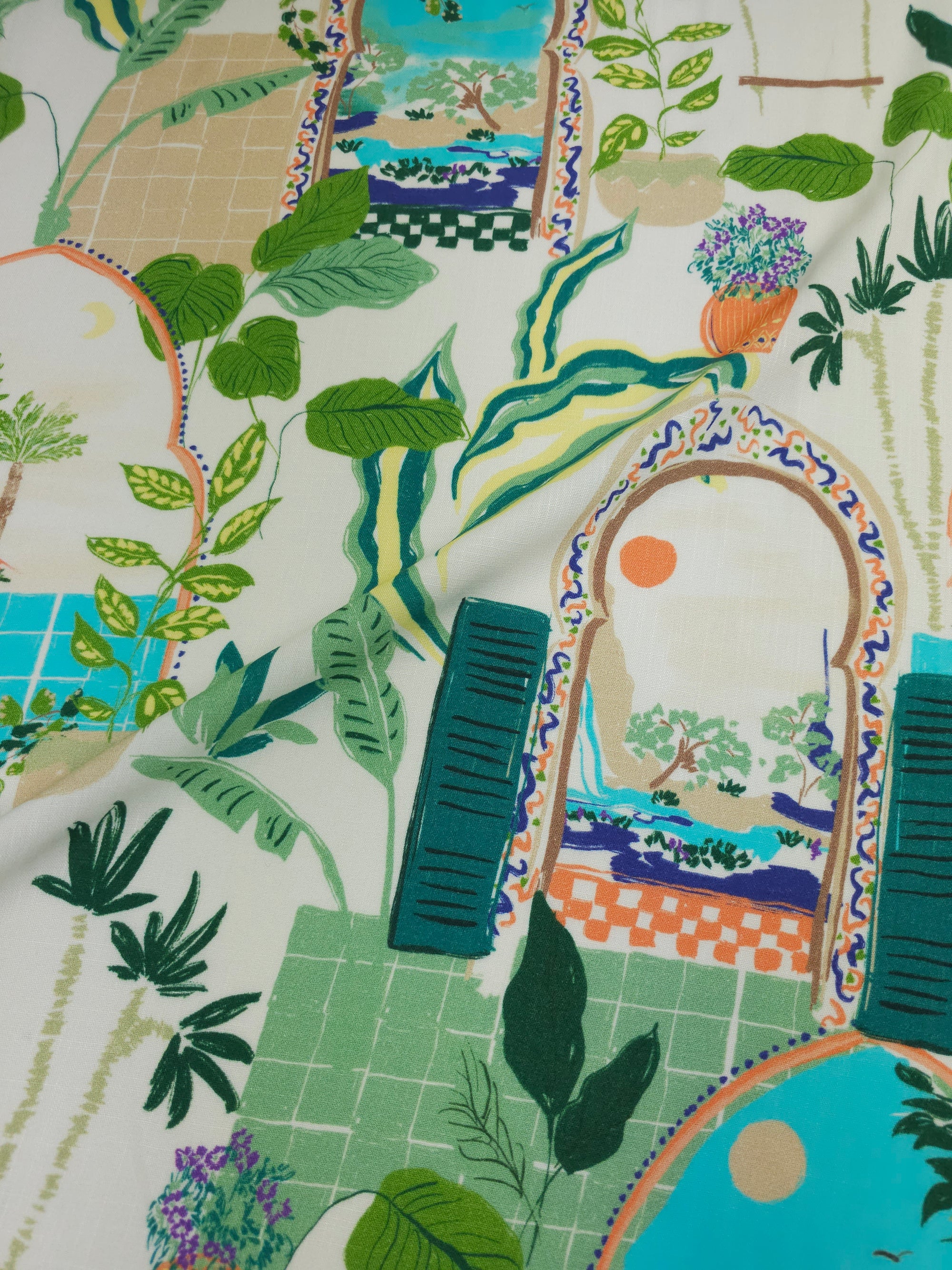 Italian Summer Scenery Linen Look Viscose