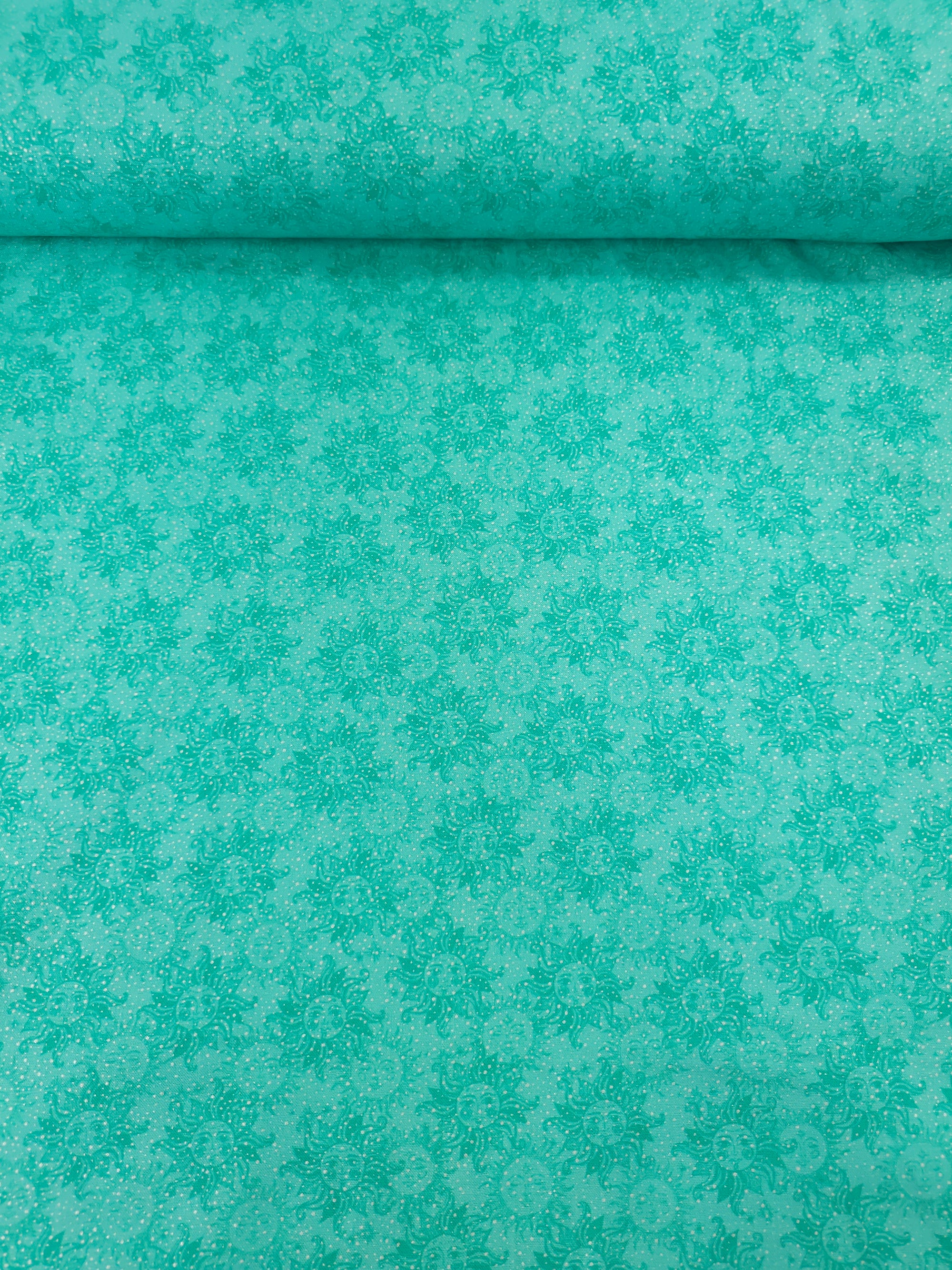 Minty Teal Speckle Celestial Sun 100% Cotton