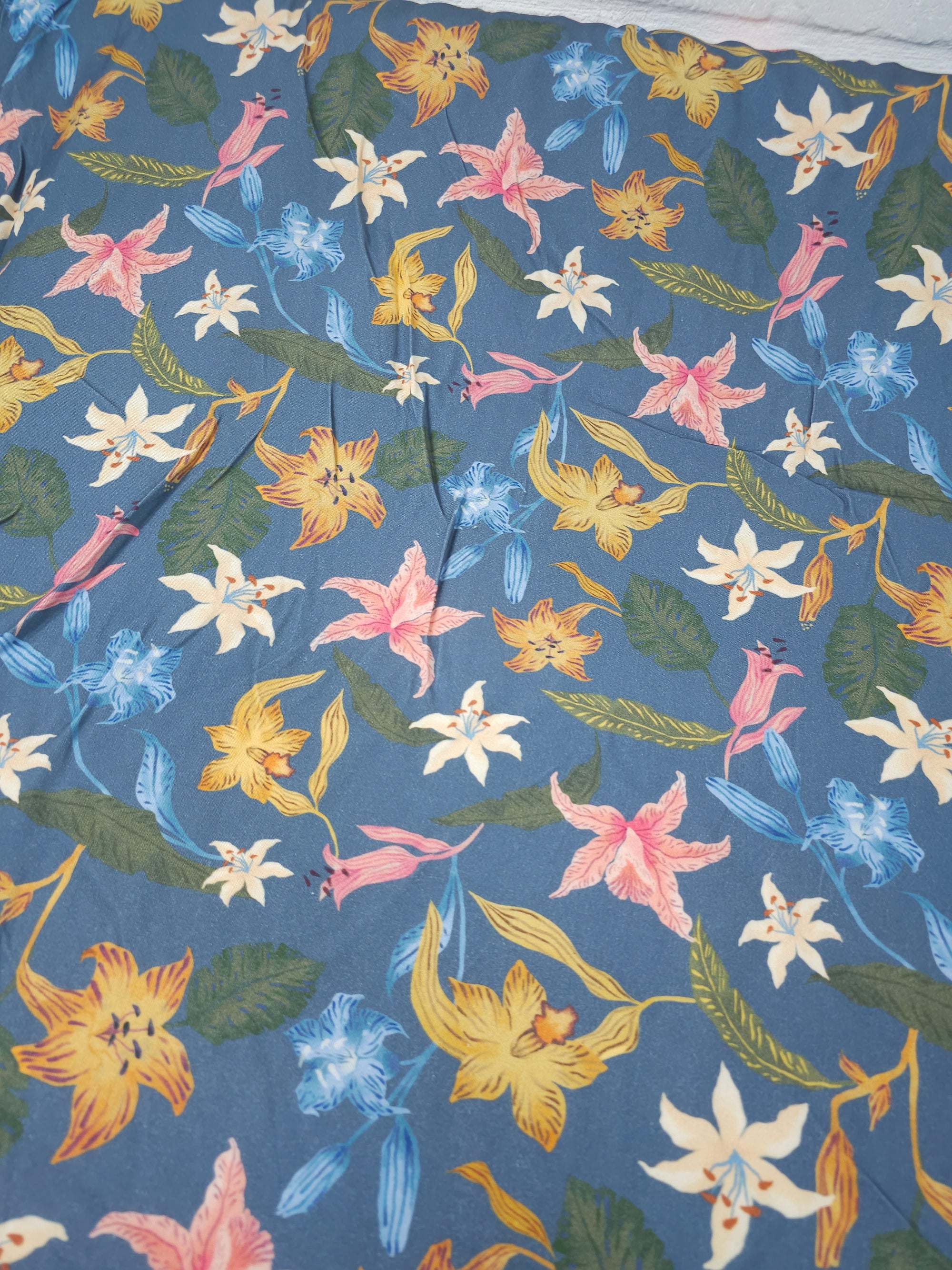 Petrol Blue Wonder Floral Viscose Twill