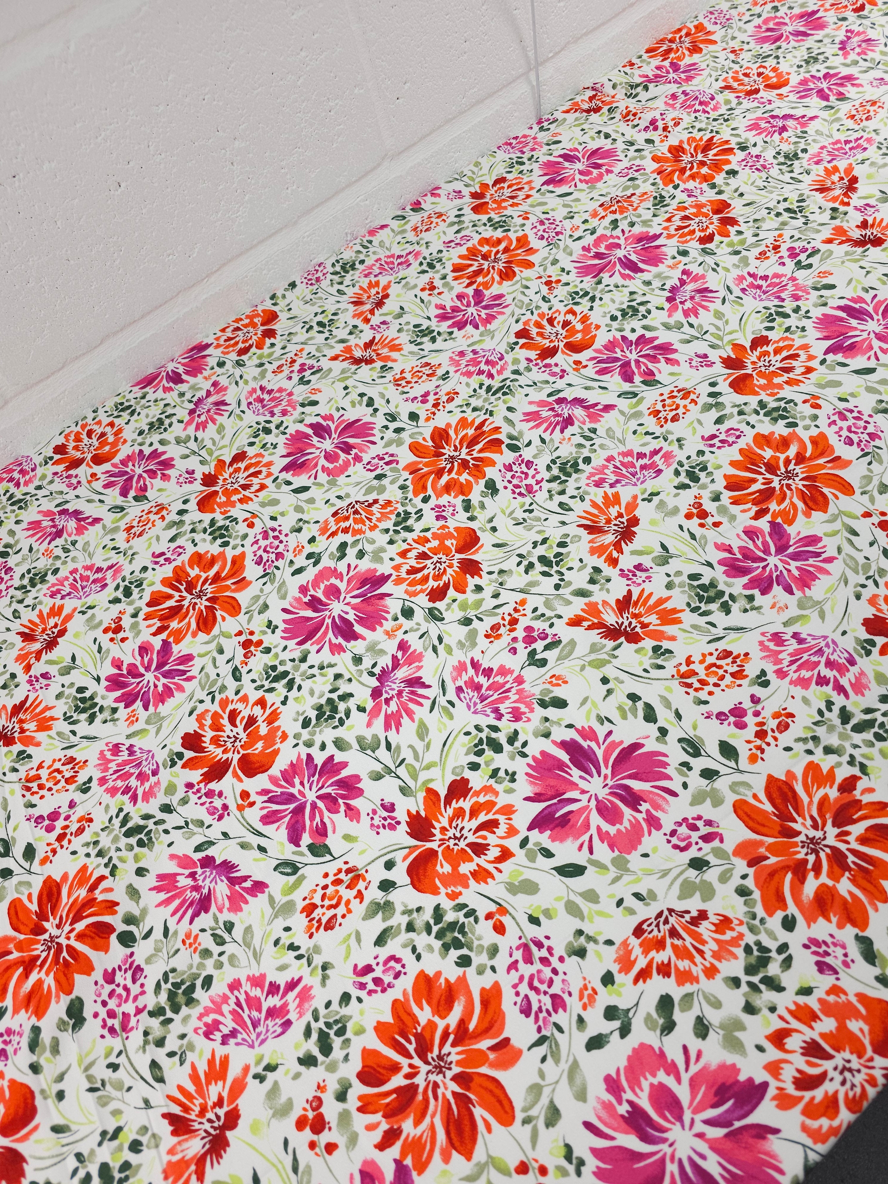 Orange/Pink Watercolour Wonder Floral Lightweight Cotton Sateen Twill