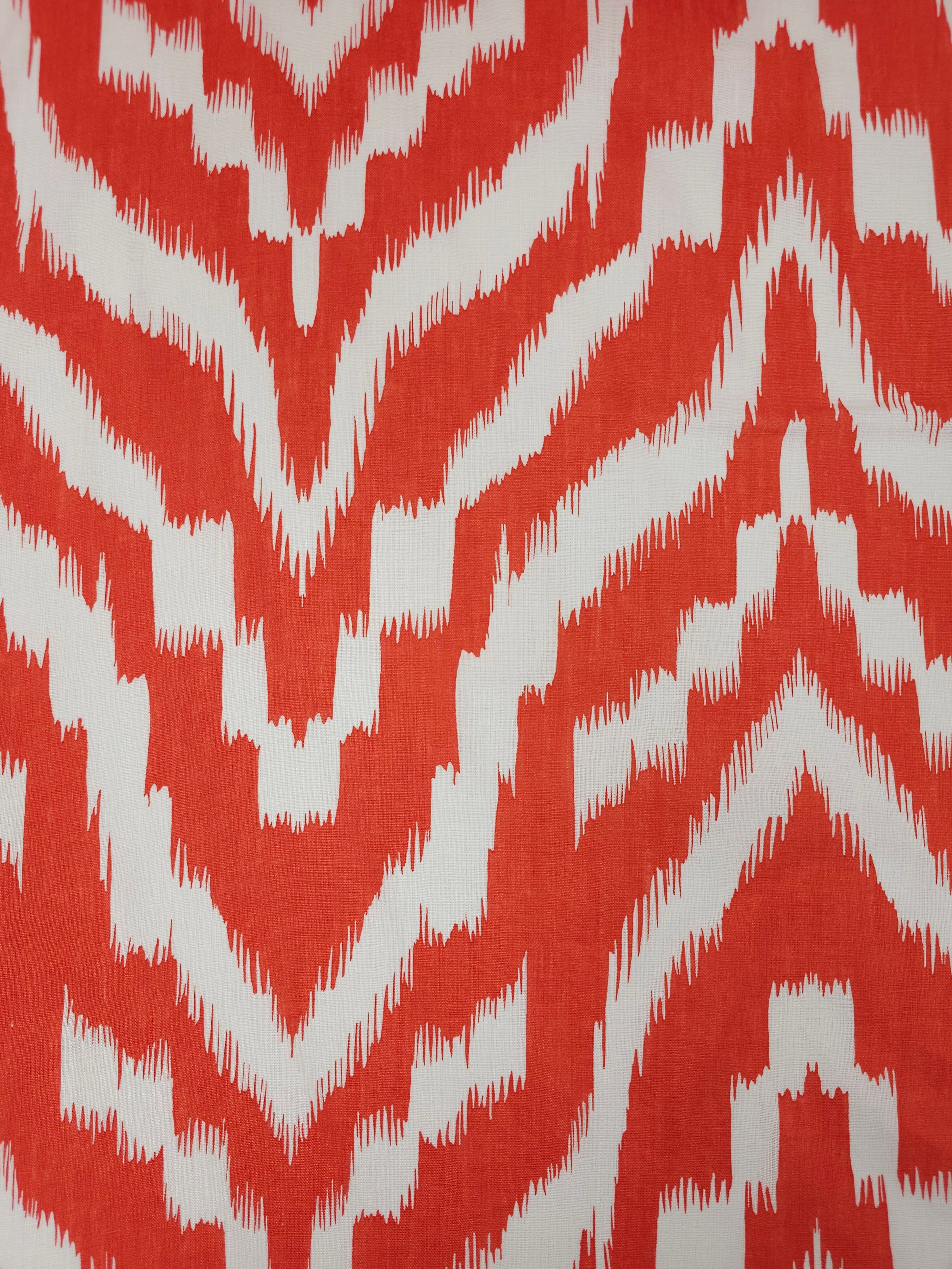 Orangey Red Abstract 100% Linen