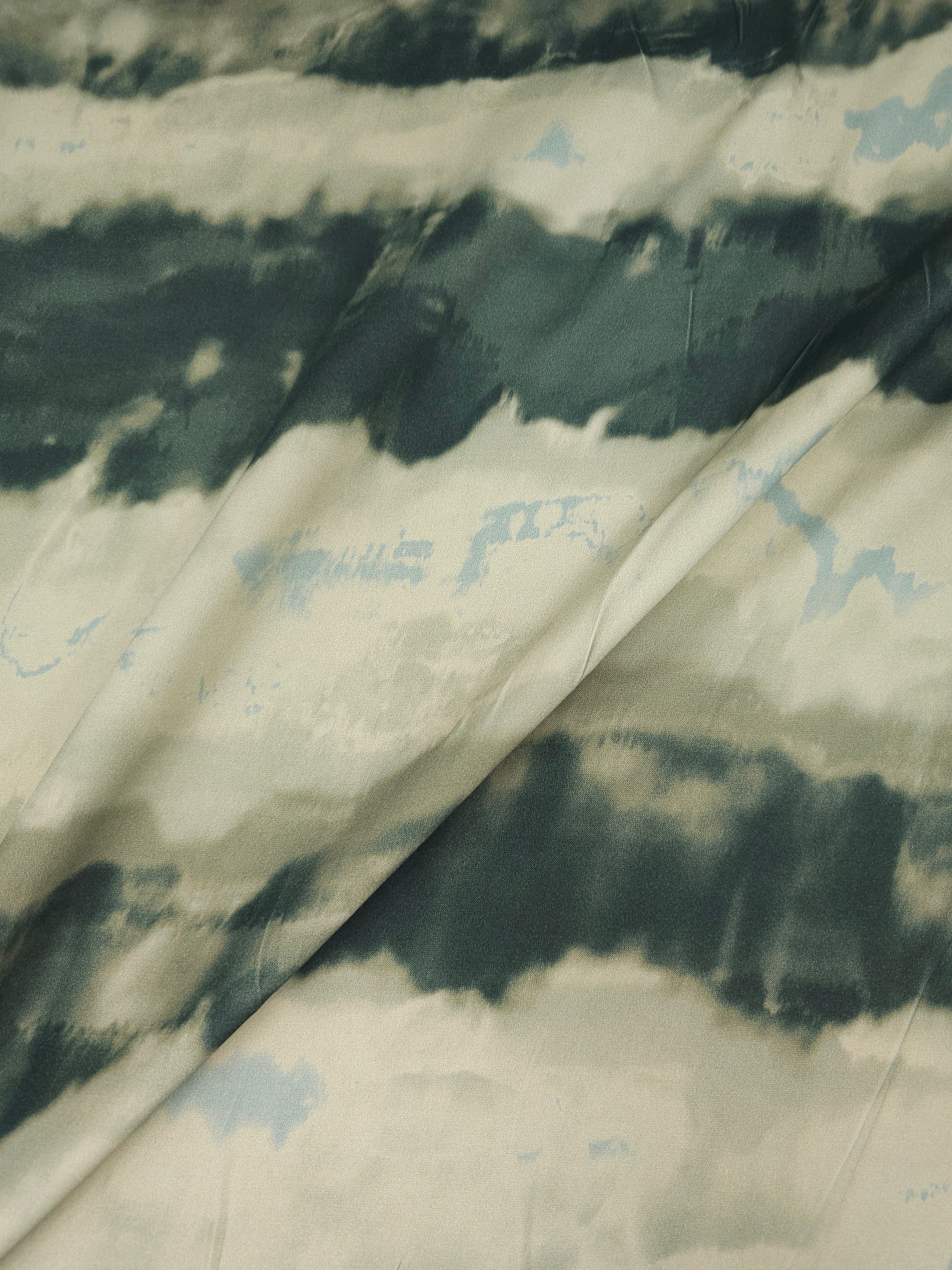 Muted Khaki Smudge Wave Viscose Satin