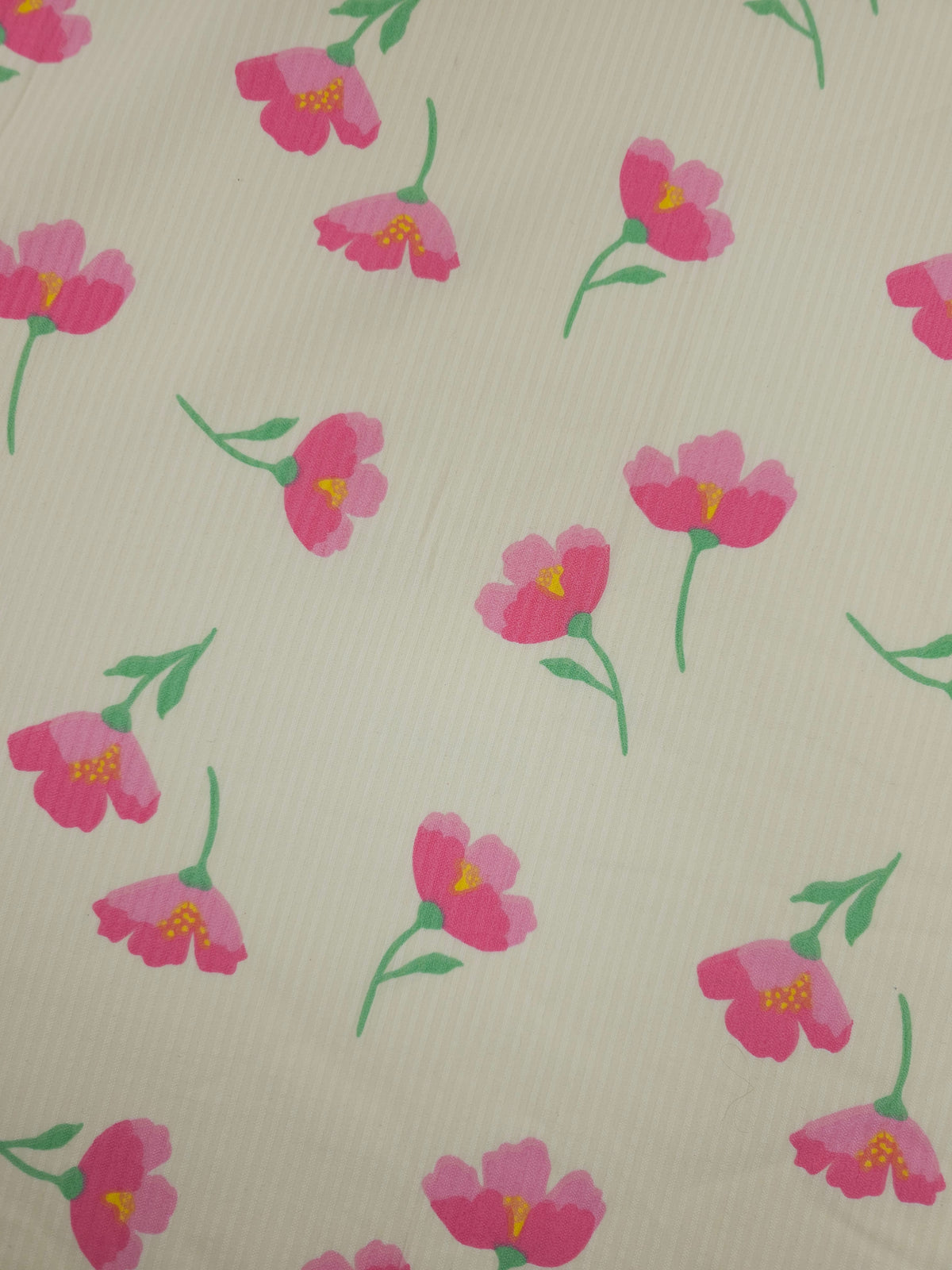 Pale Yellow/Pink Stripe Tossed Flowers Structured Cotton