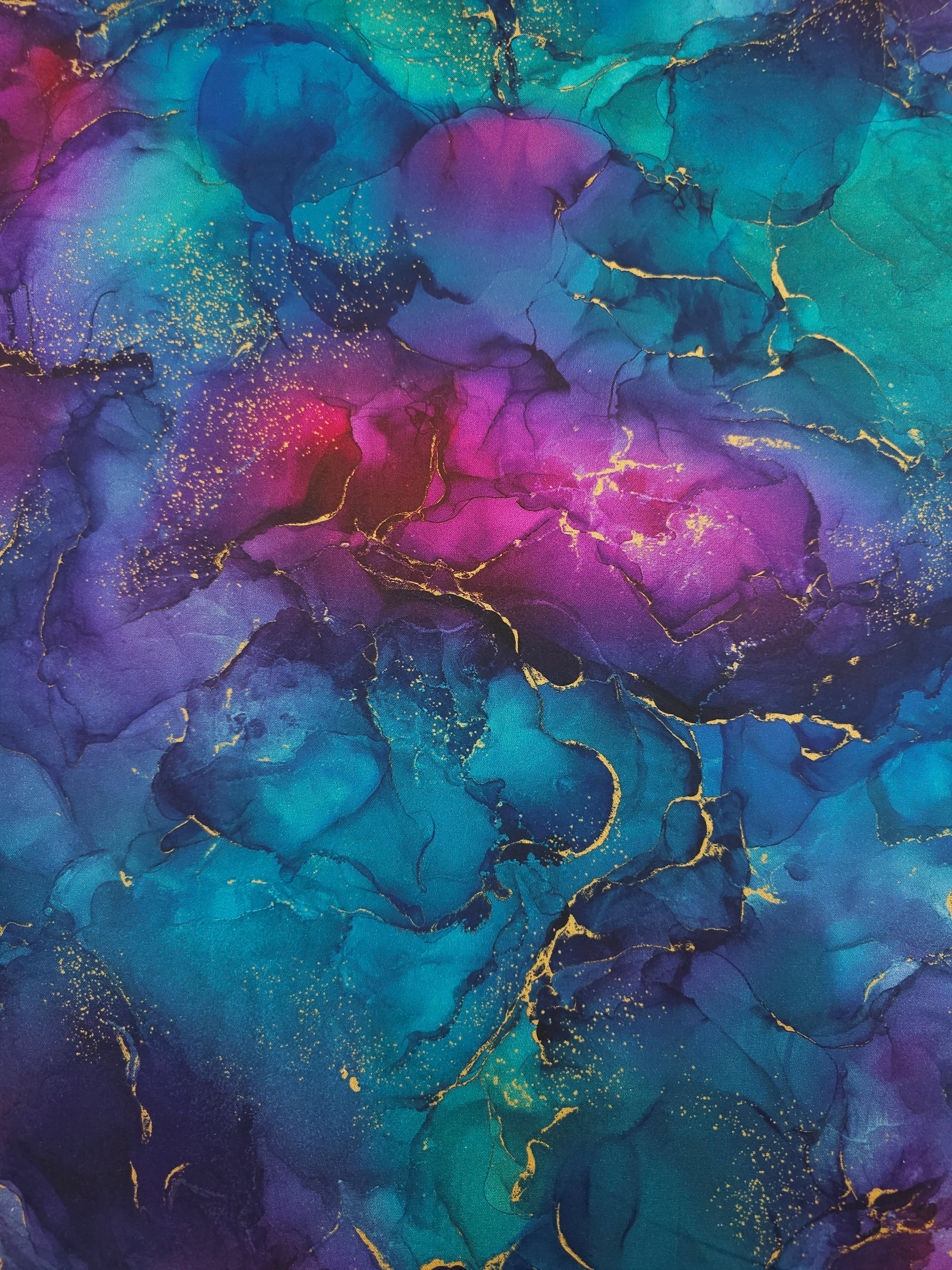 Magenta/Teal Gold Marble 100% Cotton 106" *EXTRA WIDE*