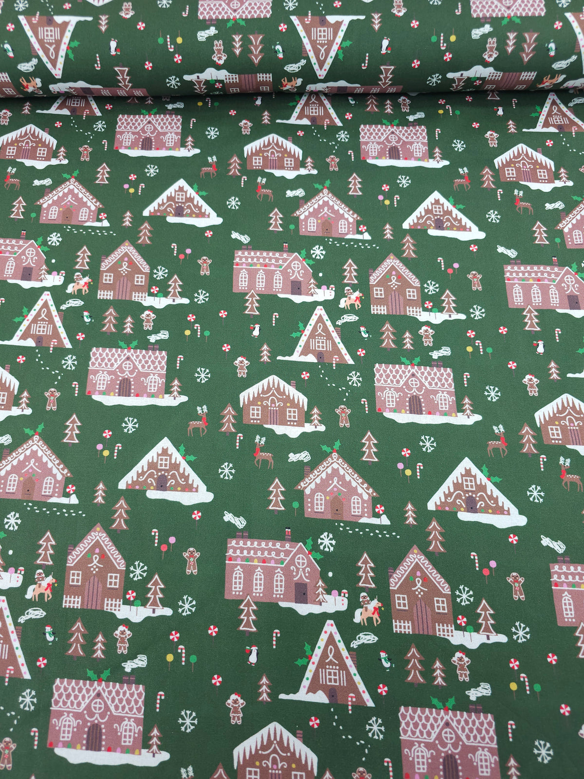Dark Green Gingerbread Houses 100% Cotton - Joann