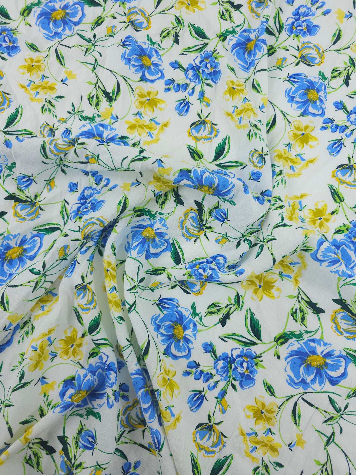 Blue/Yellow Floral Vine Viscose Crepe - Walmart