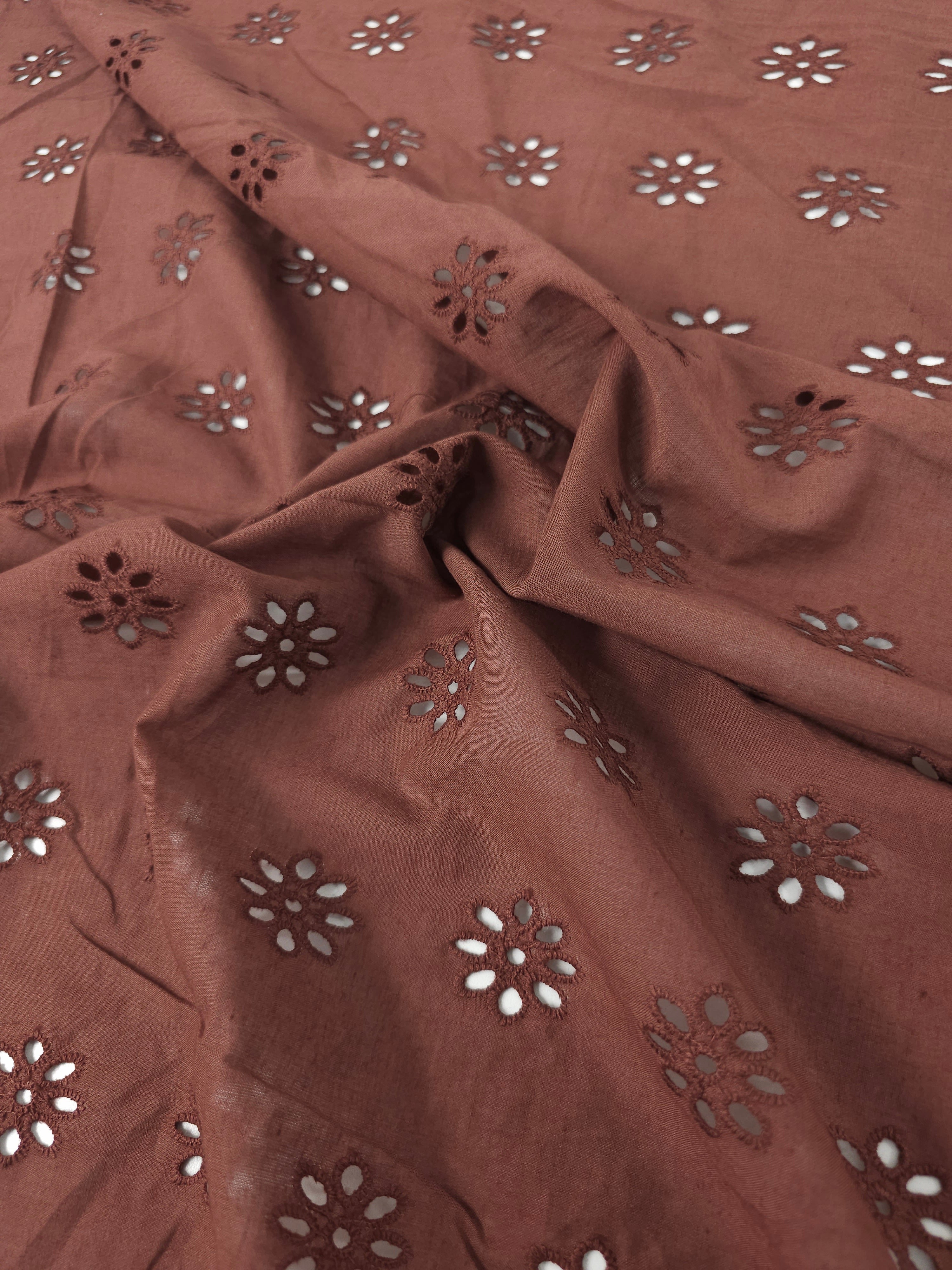 Chocolate Broqn Flower Power Cambric Cotton Broderie Anglaise