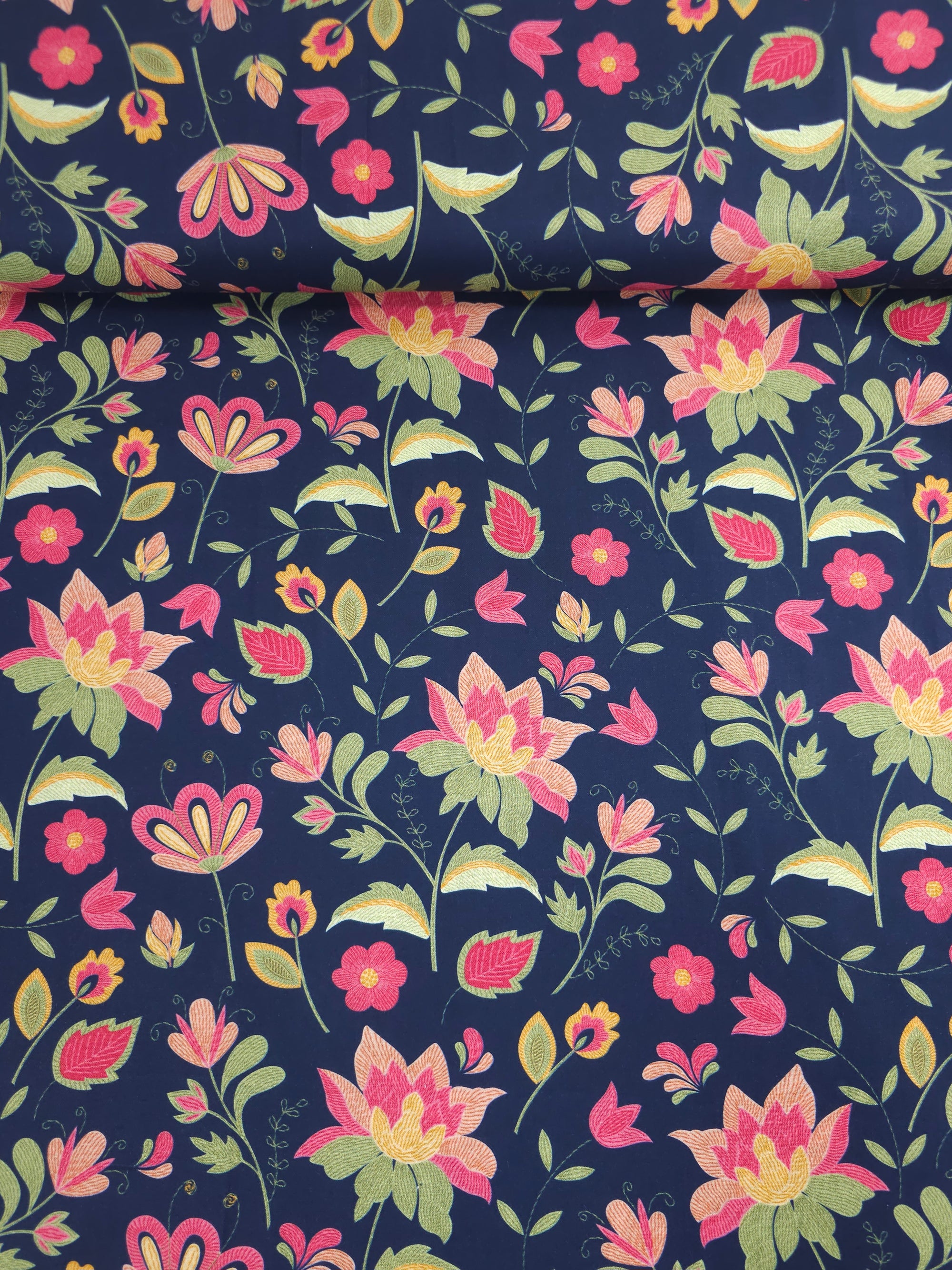 Navy Embroidery Look Floral Cotton Viscose *THE CRAFTY PIE*