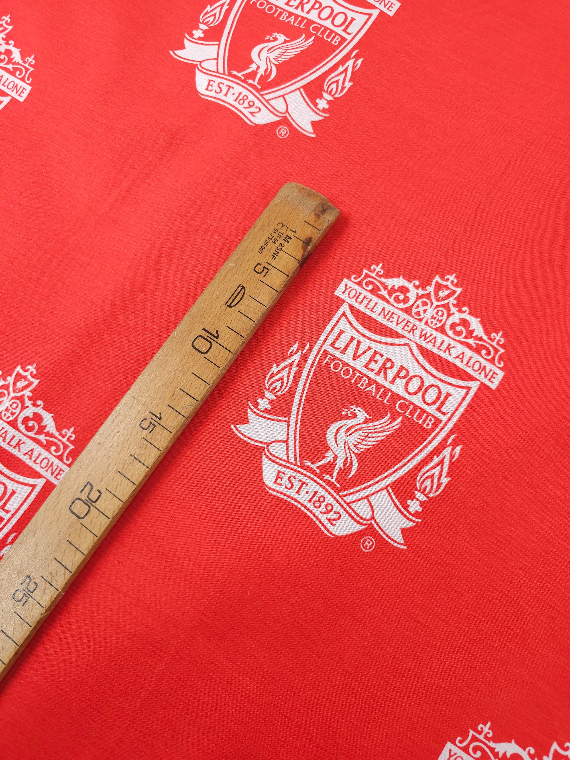 Red/White Liverpool FC Emblem 100% Cotton Football Fabric 106" *EXTRA WIDE*