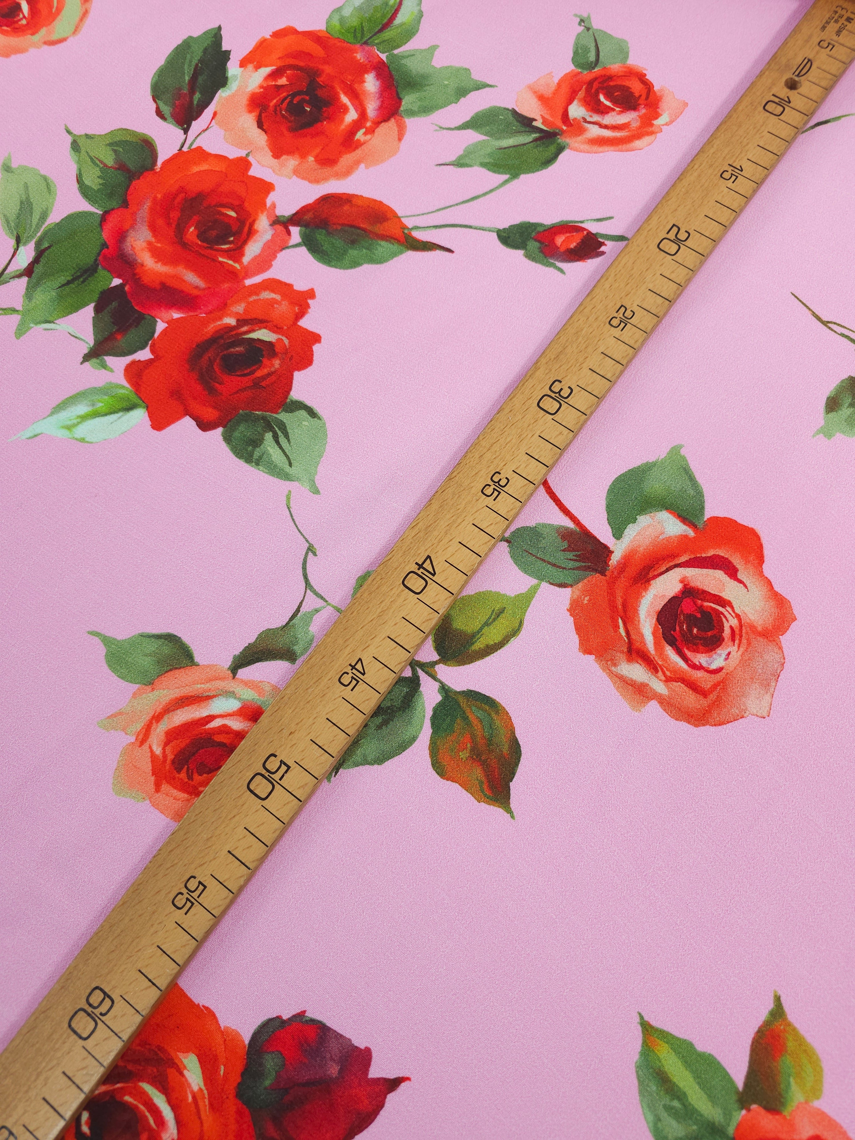 Pink/Red Rose Bunch Viscose Crepe