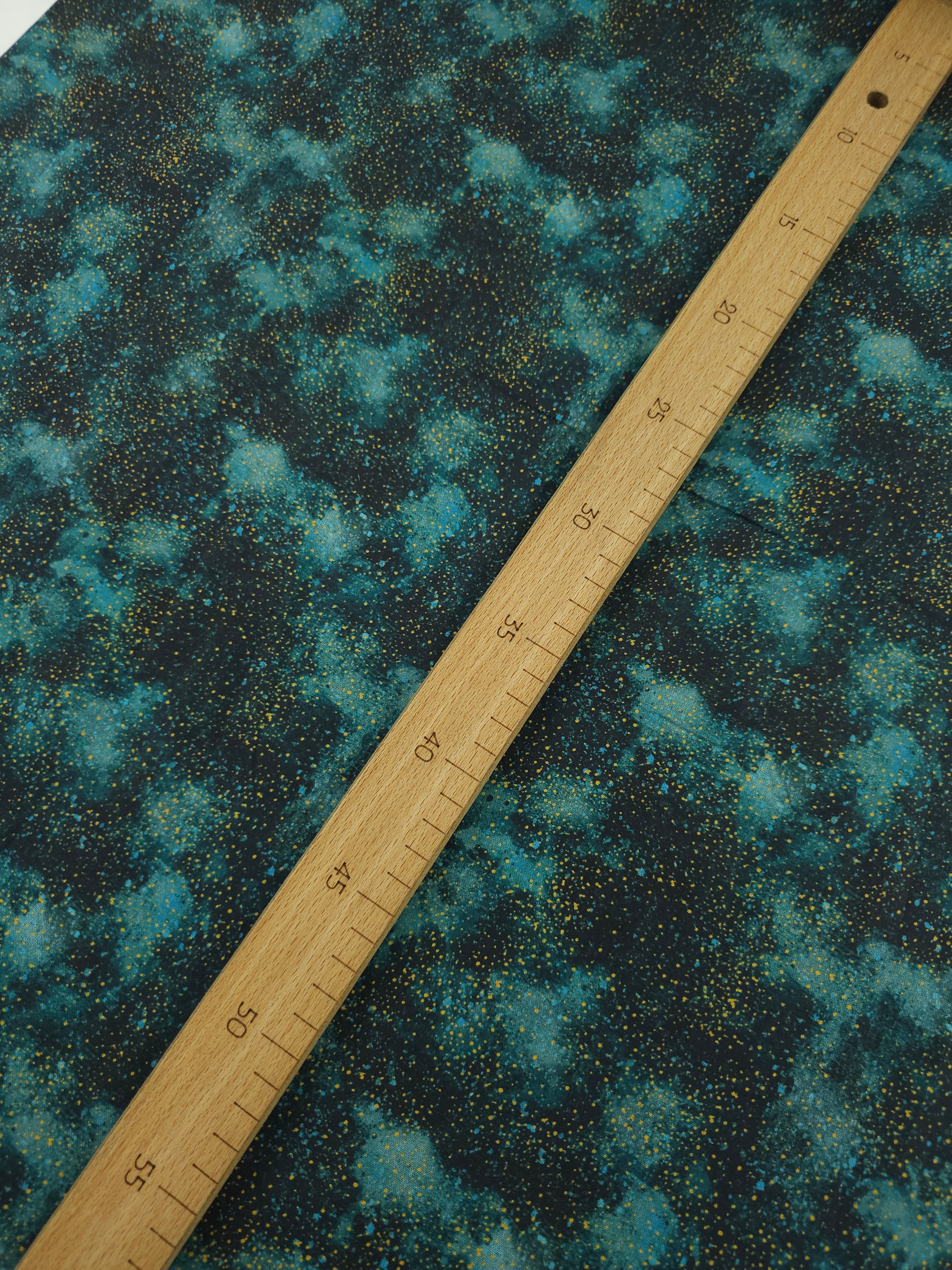 Teal/Gold Speckle Clouds 100% Cotton