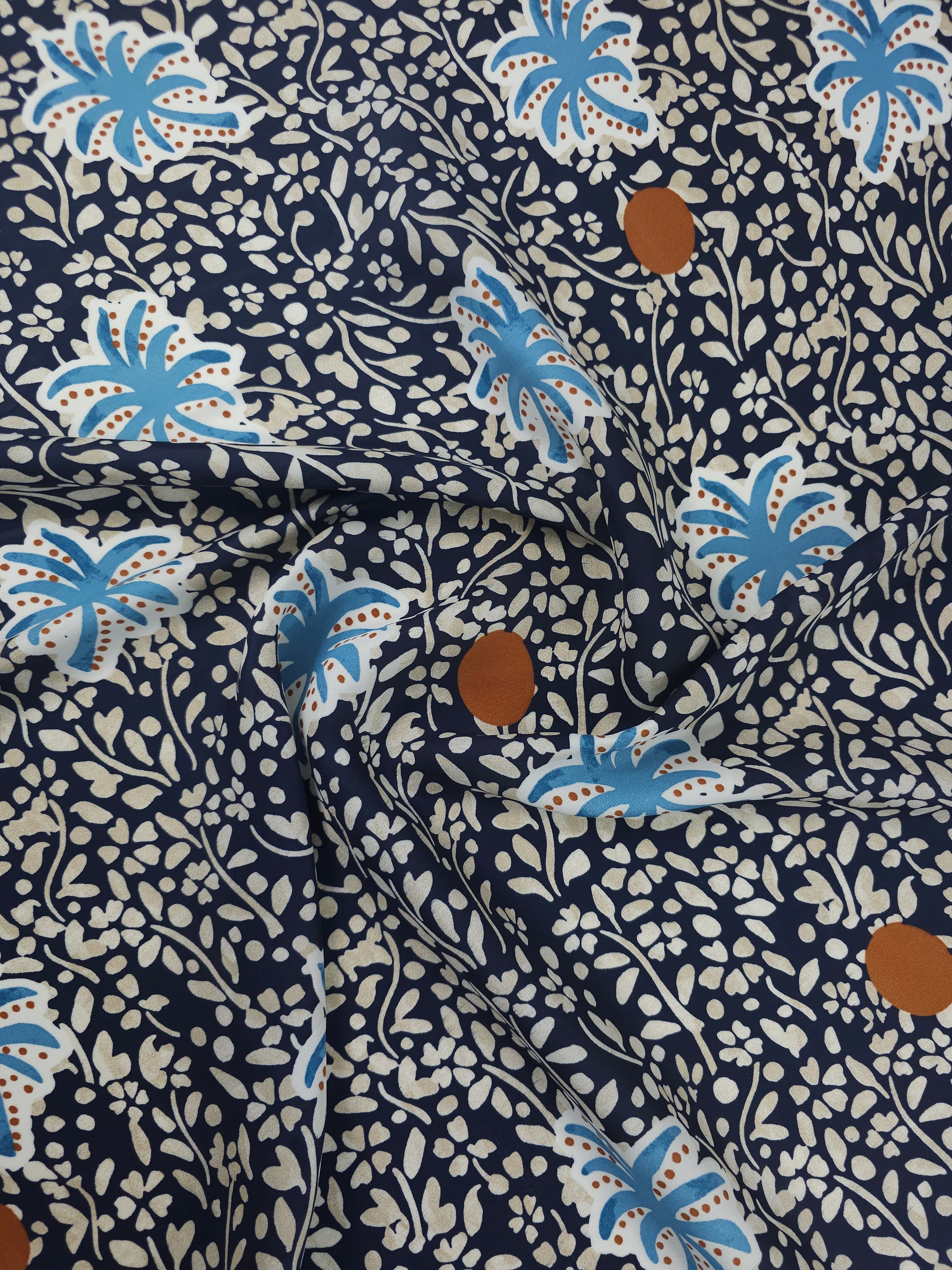 Navy Palm Floral Satin