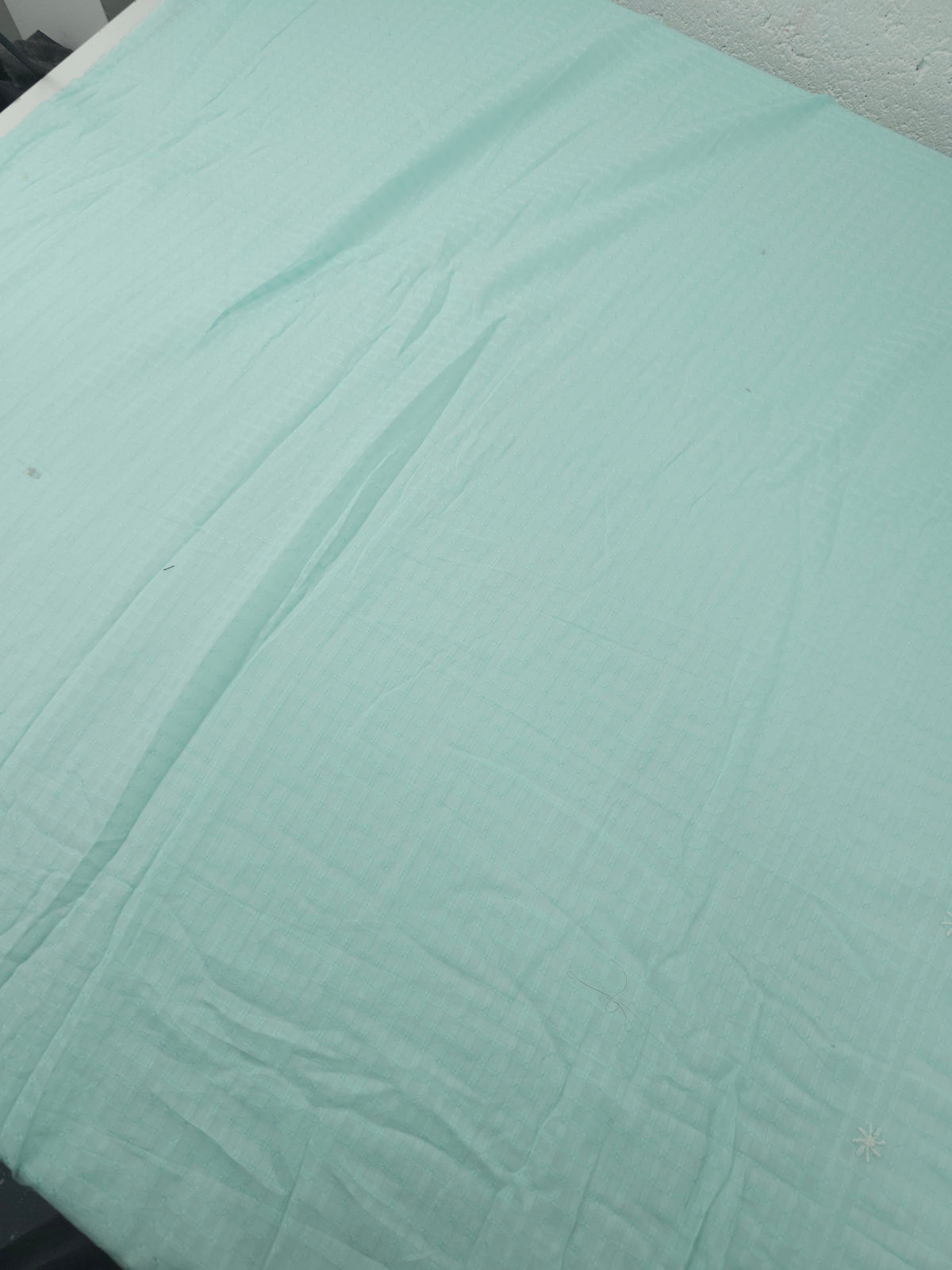 Mint Blue Embroidered Star Flower Cotton Voile
