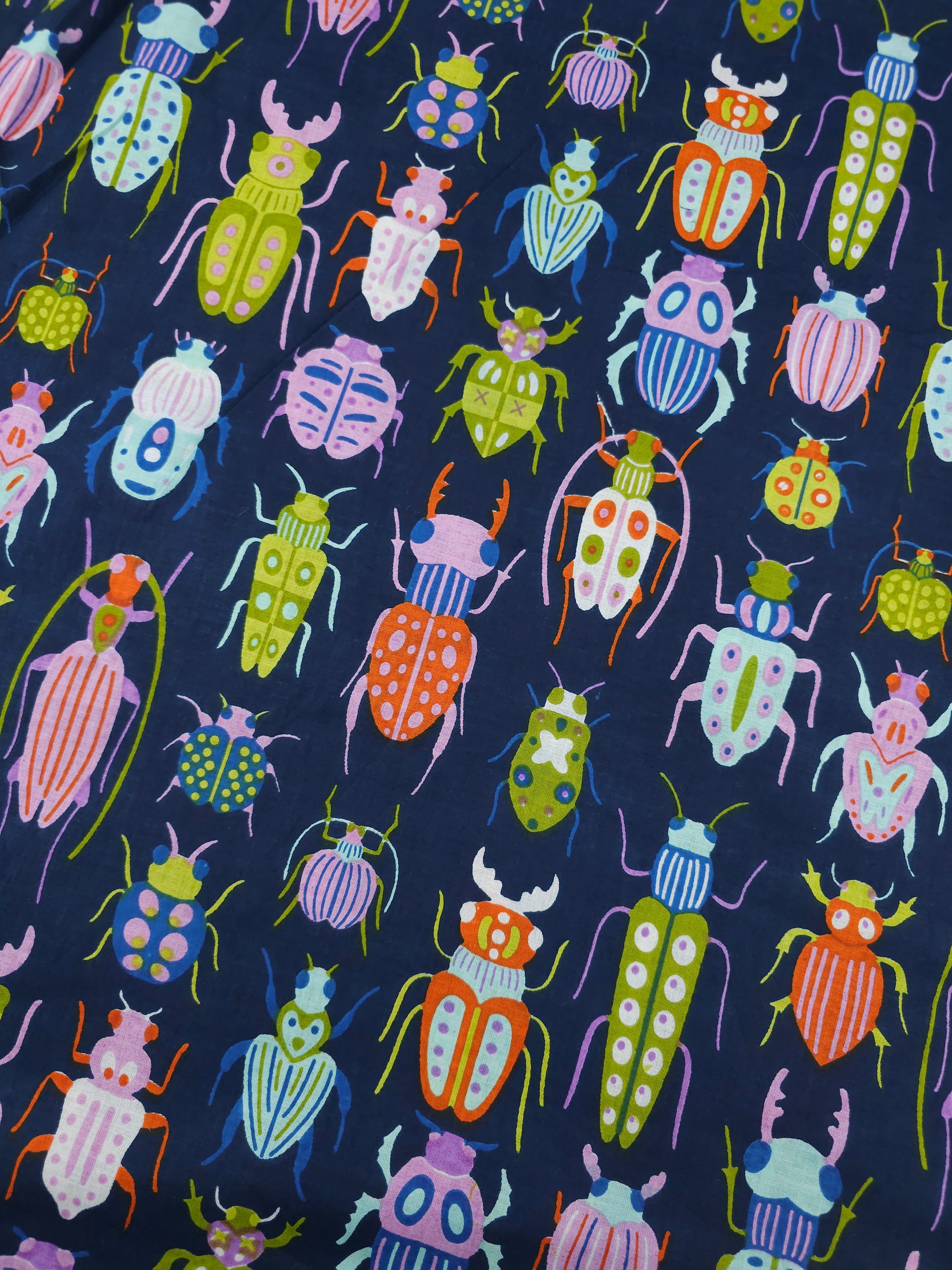 Navy Animated Bugs Cambric Cotton