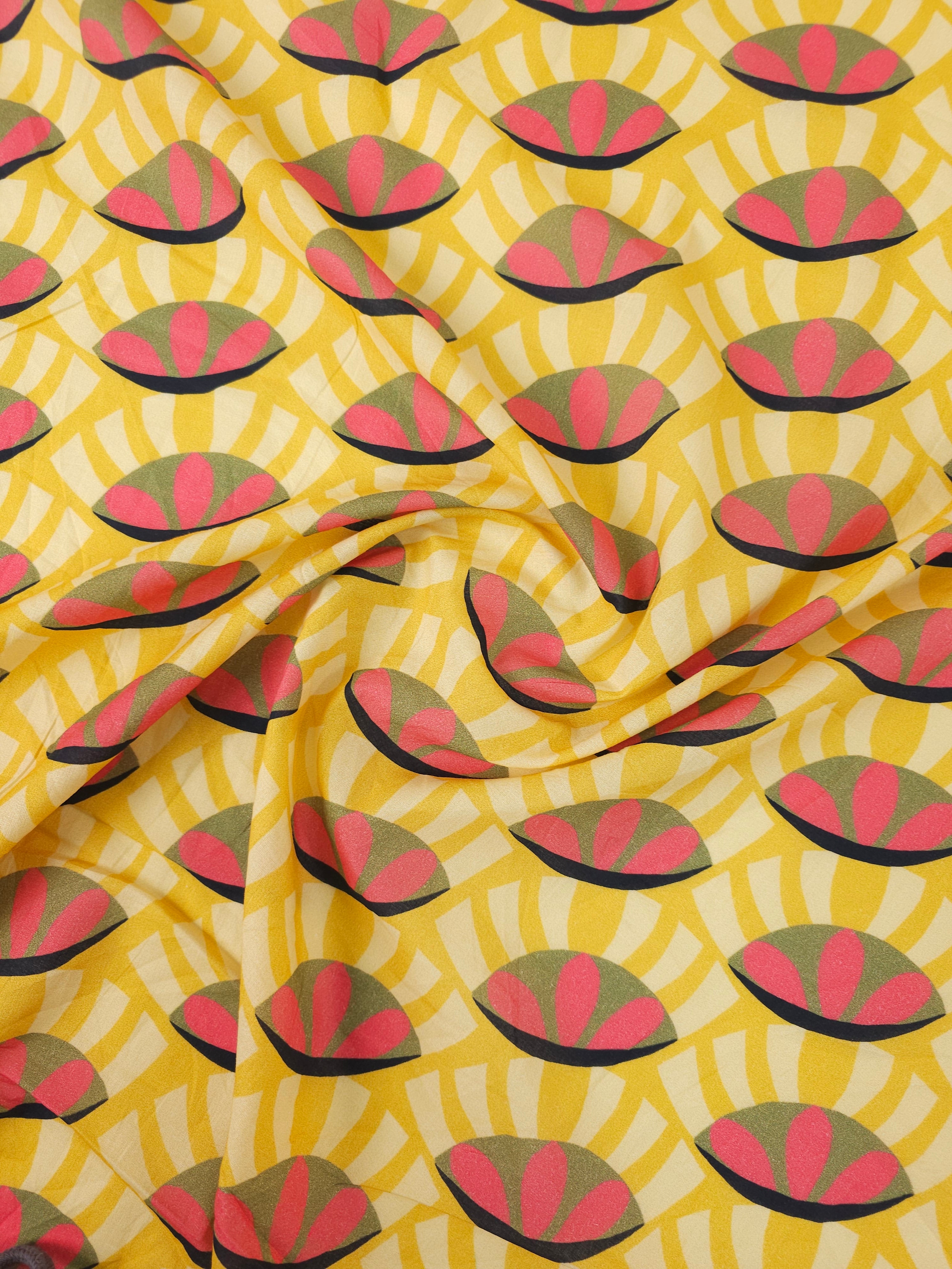 Yellow/Pink Abstract Oval Cotton Voile