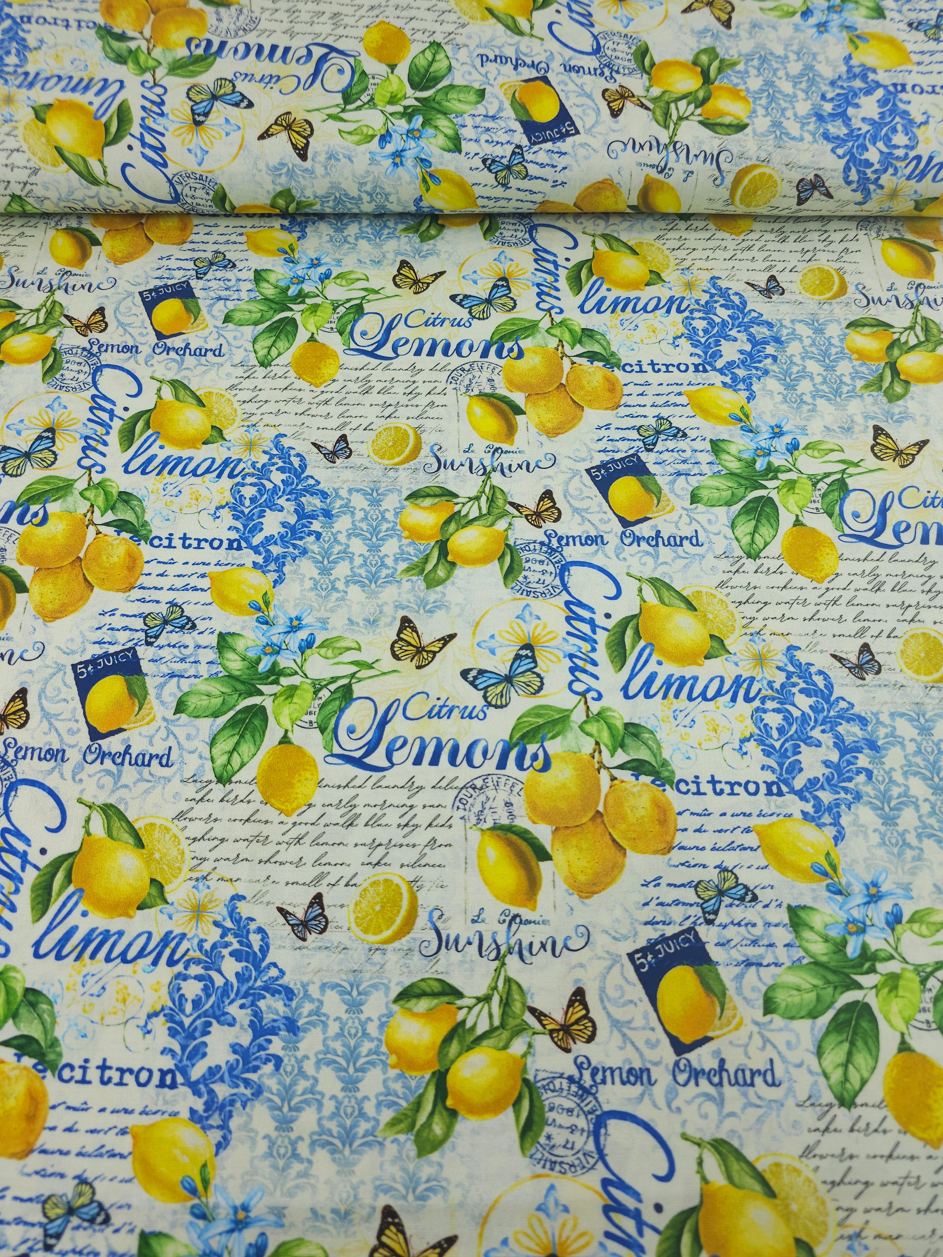 Retro Lemon Script 100% Cotton