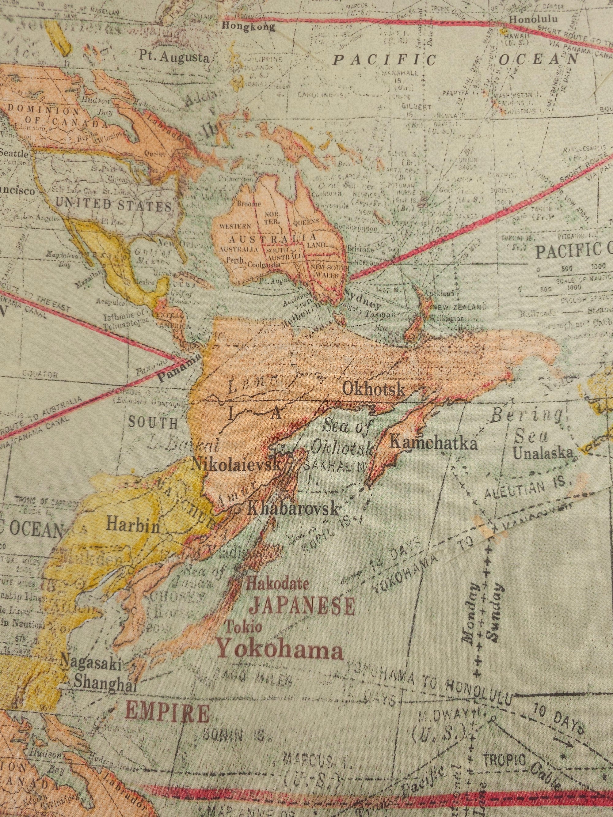 Vintage Map 100% Cotton 104" *EXTRA WIDE*