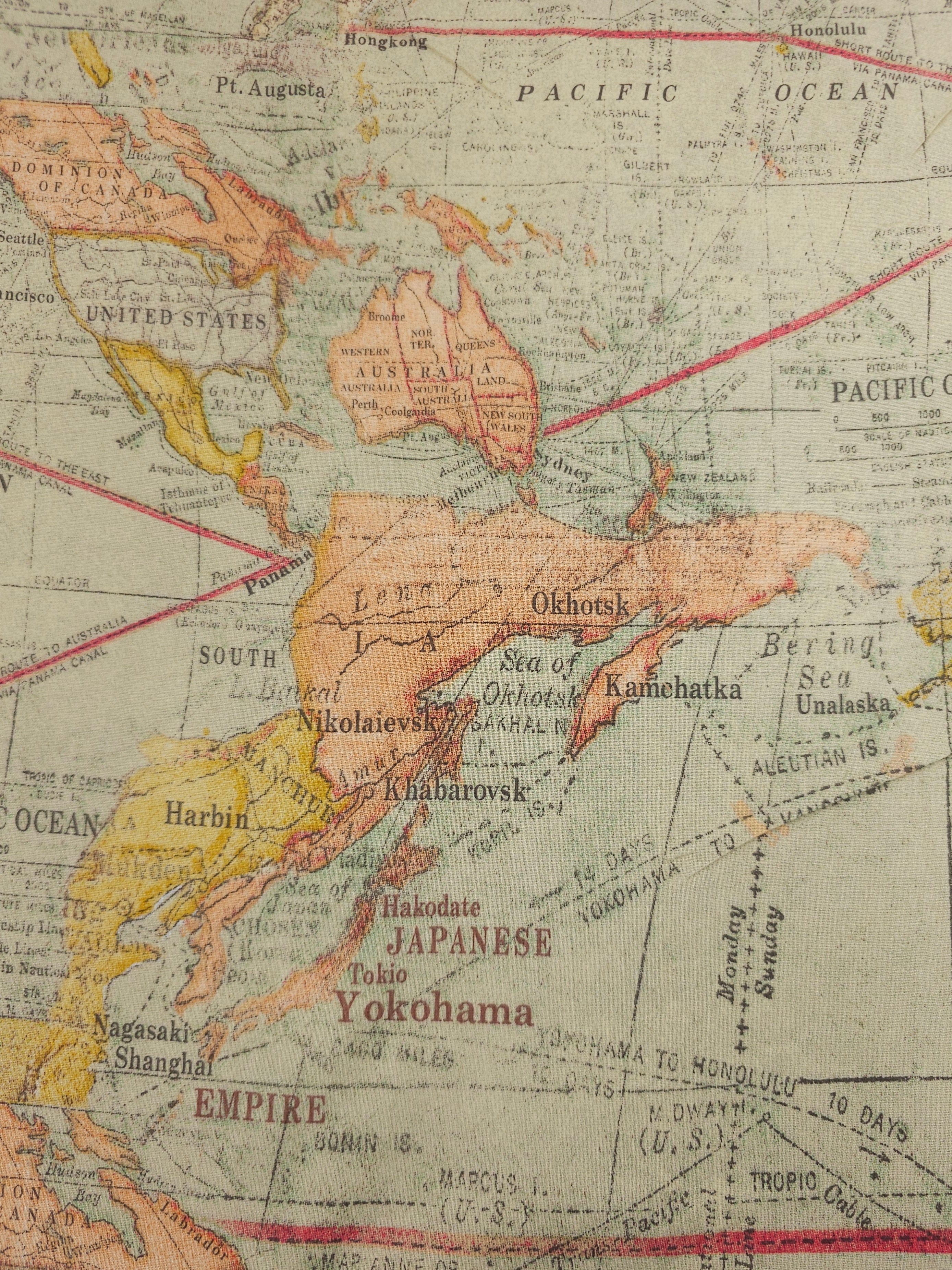 Vintage Map 100% Cotton 104" *EXTRA WIDE*