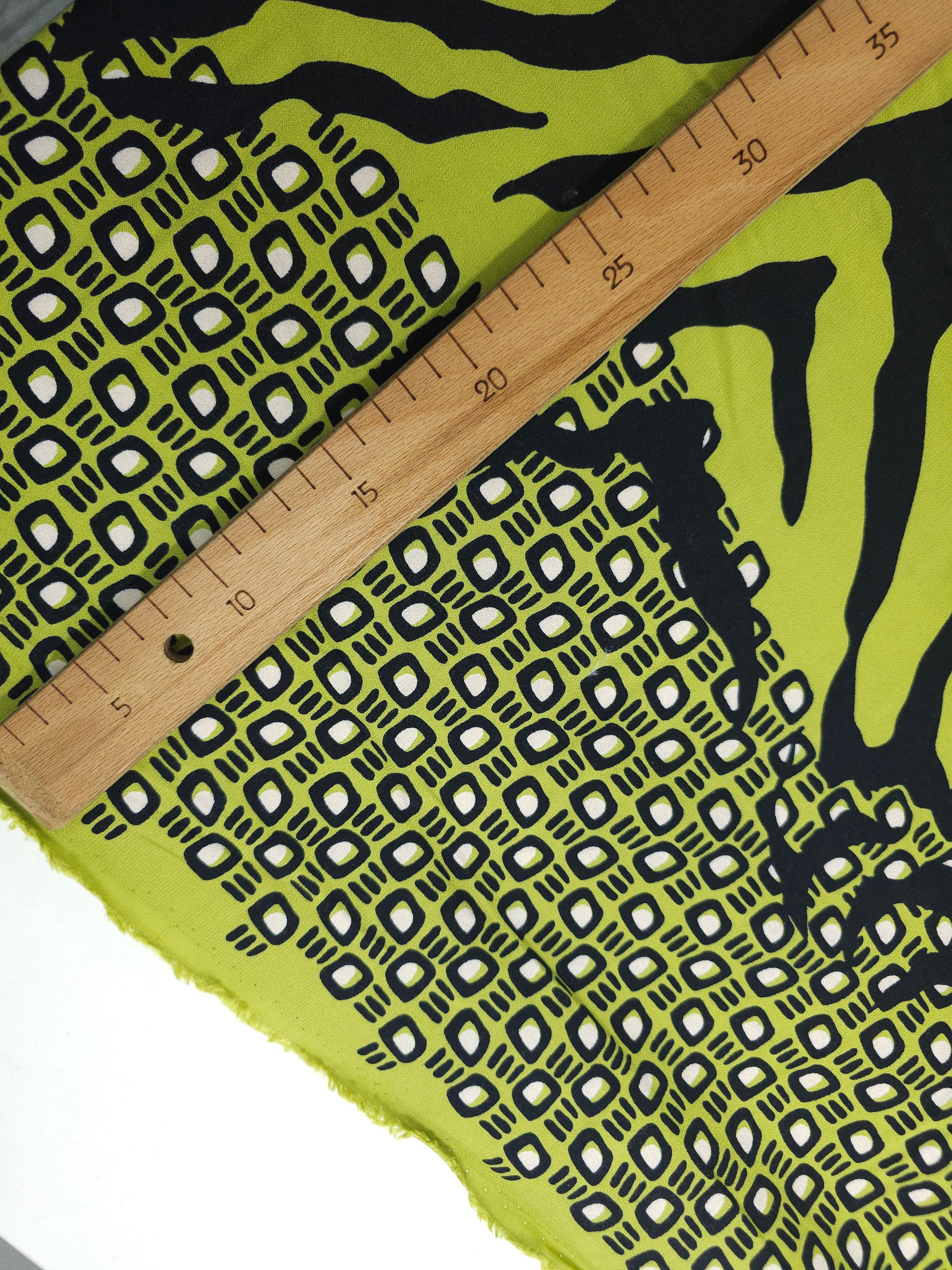 Lime Zebra Doodle Satin Backed Viscose Crepe