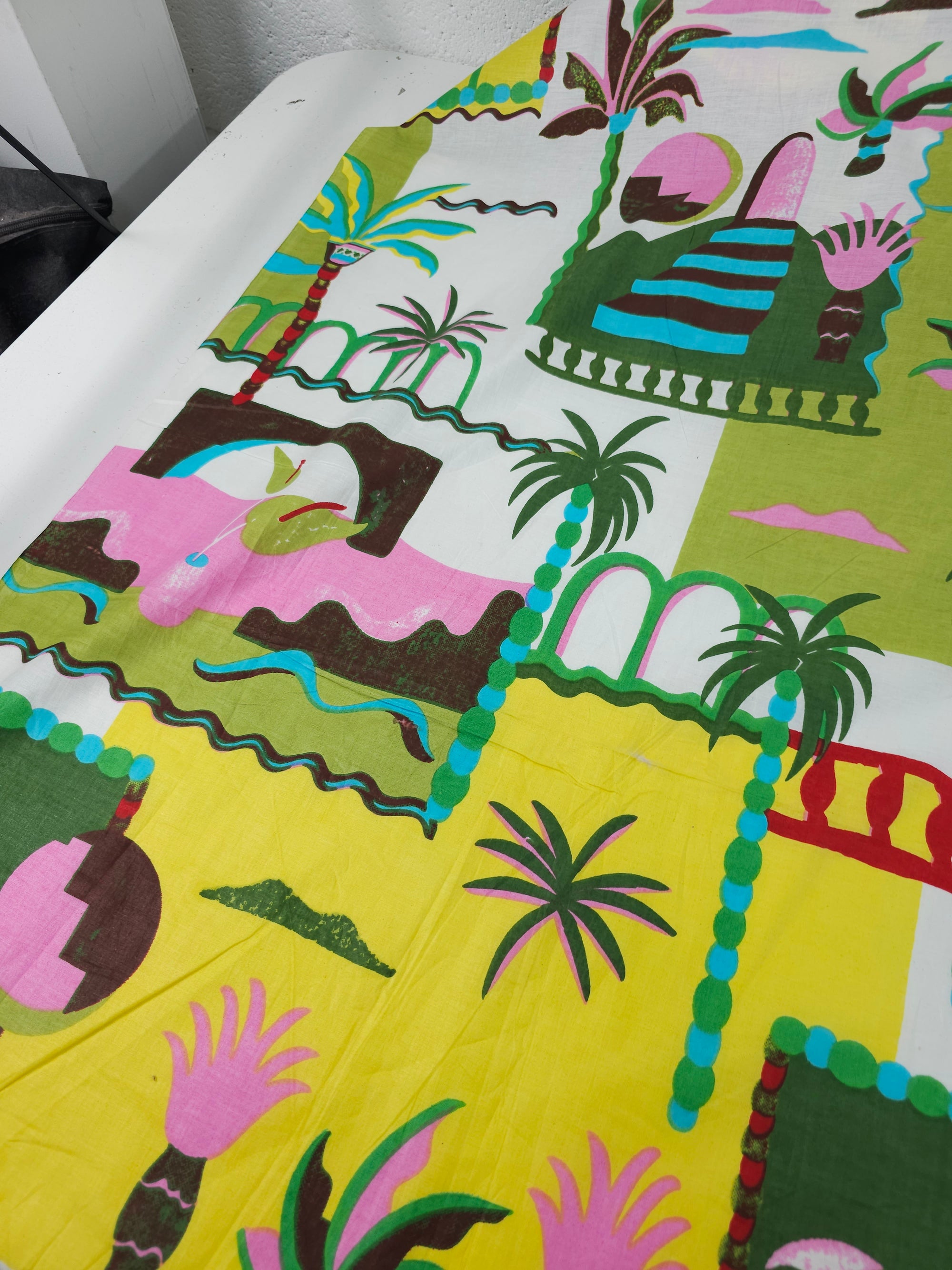 Lime/Yellow Palm Tree Scenery Cambric Cotton