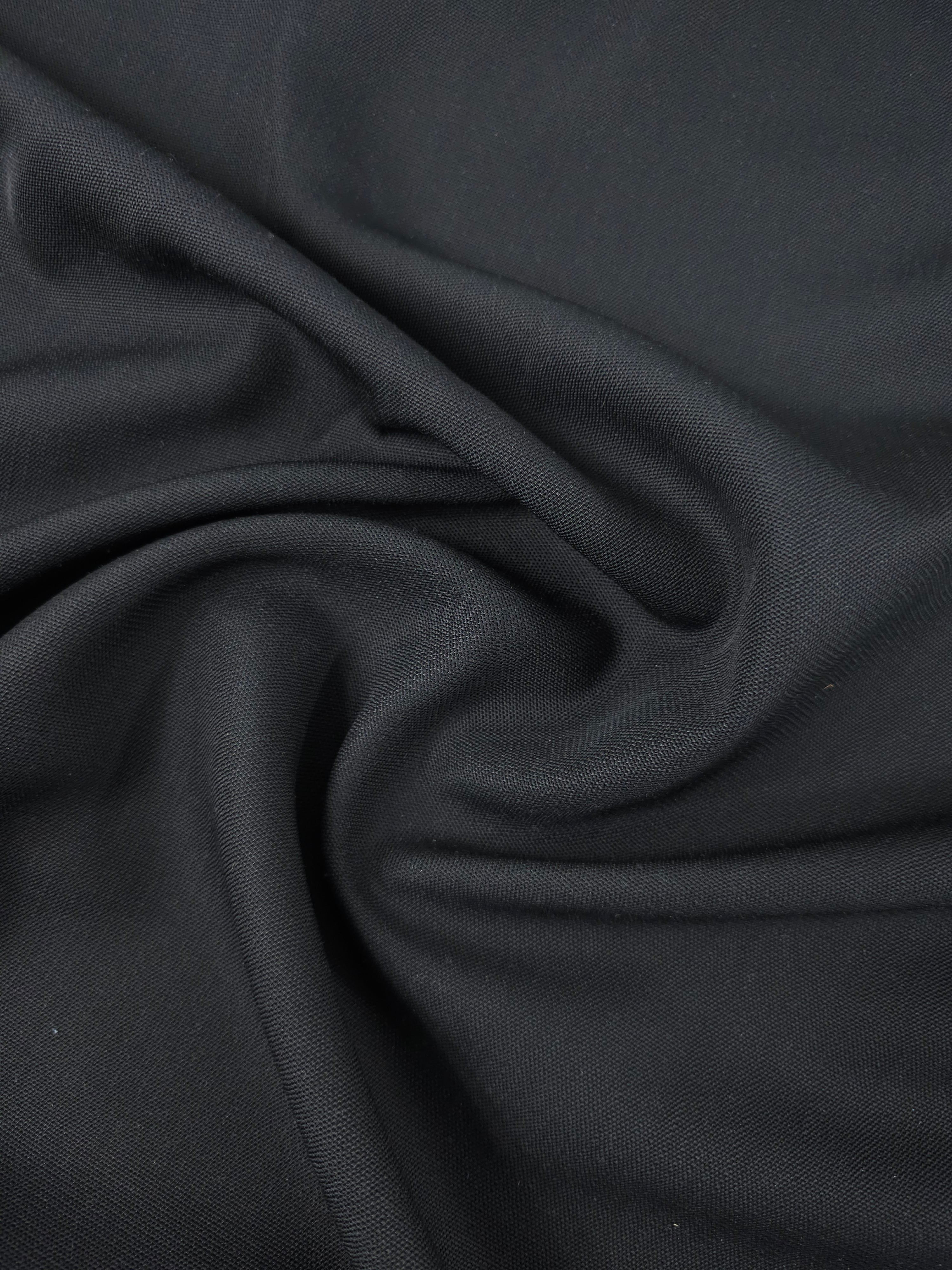 Black Pique Poly Wool Suiting