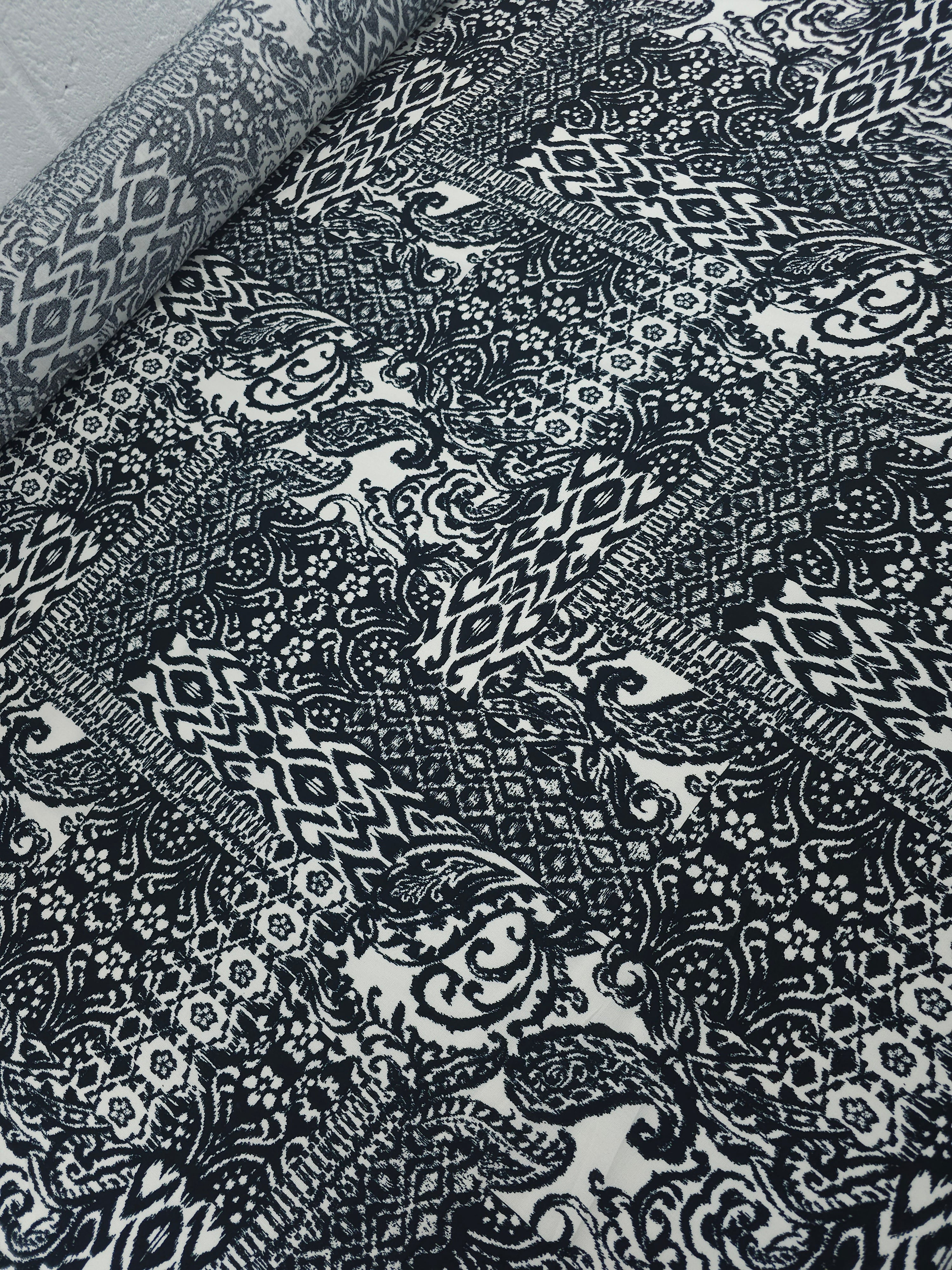 Black Abstract Damask Viscose Challis