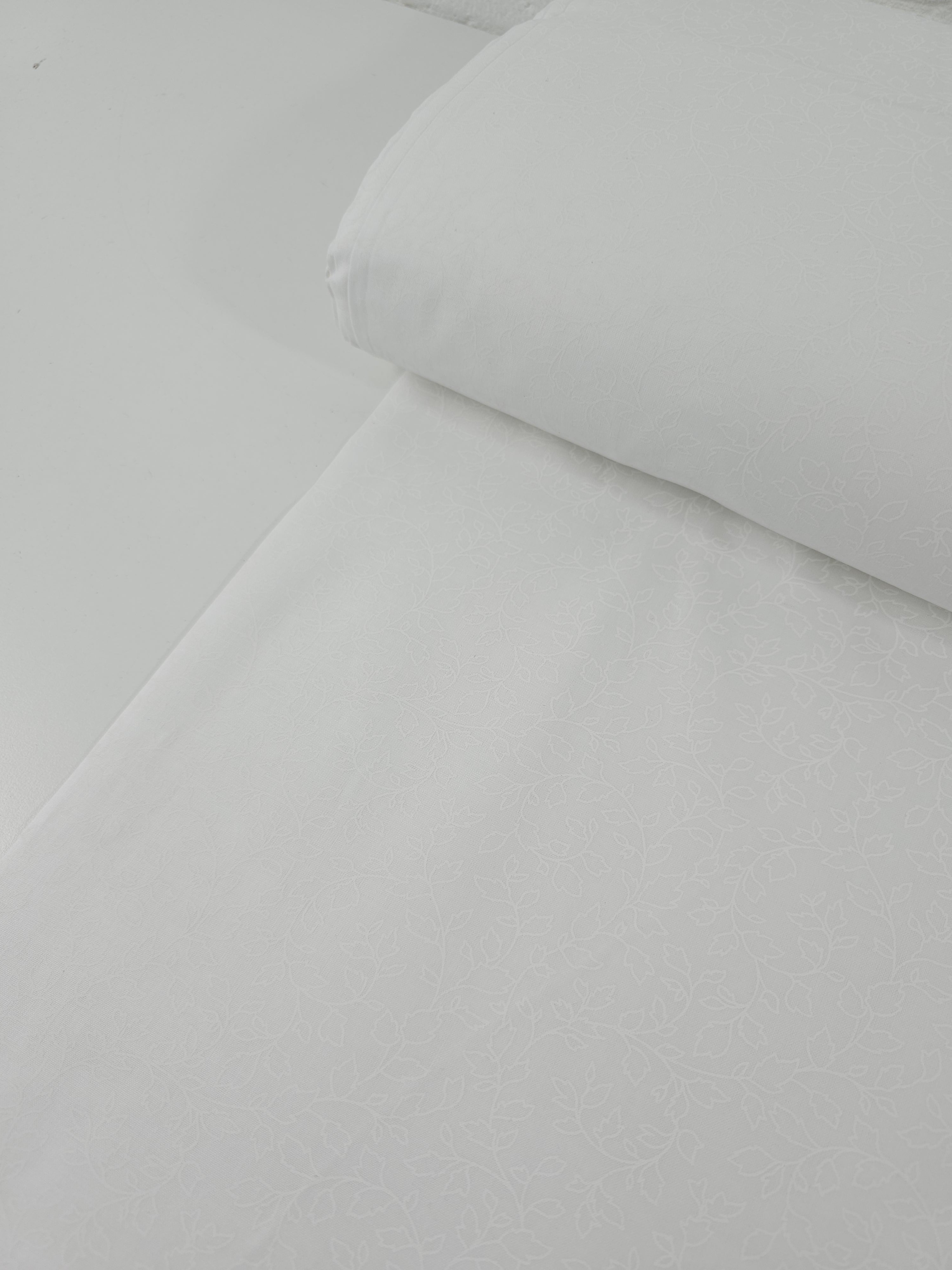 Leaf Twine Outline White On White Tonal 100% Cotton