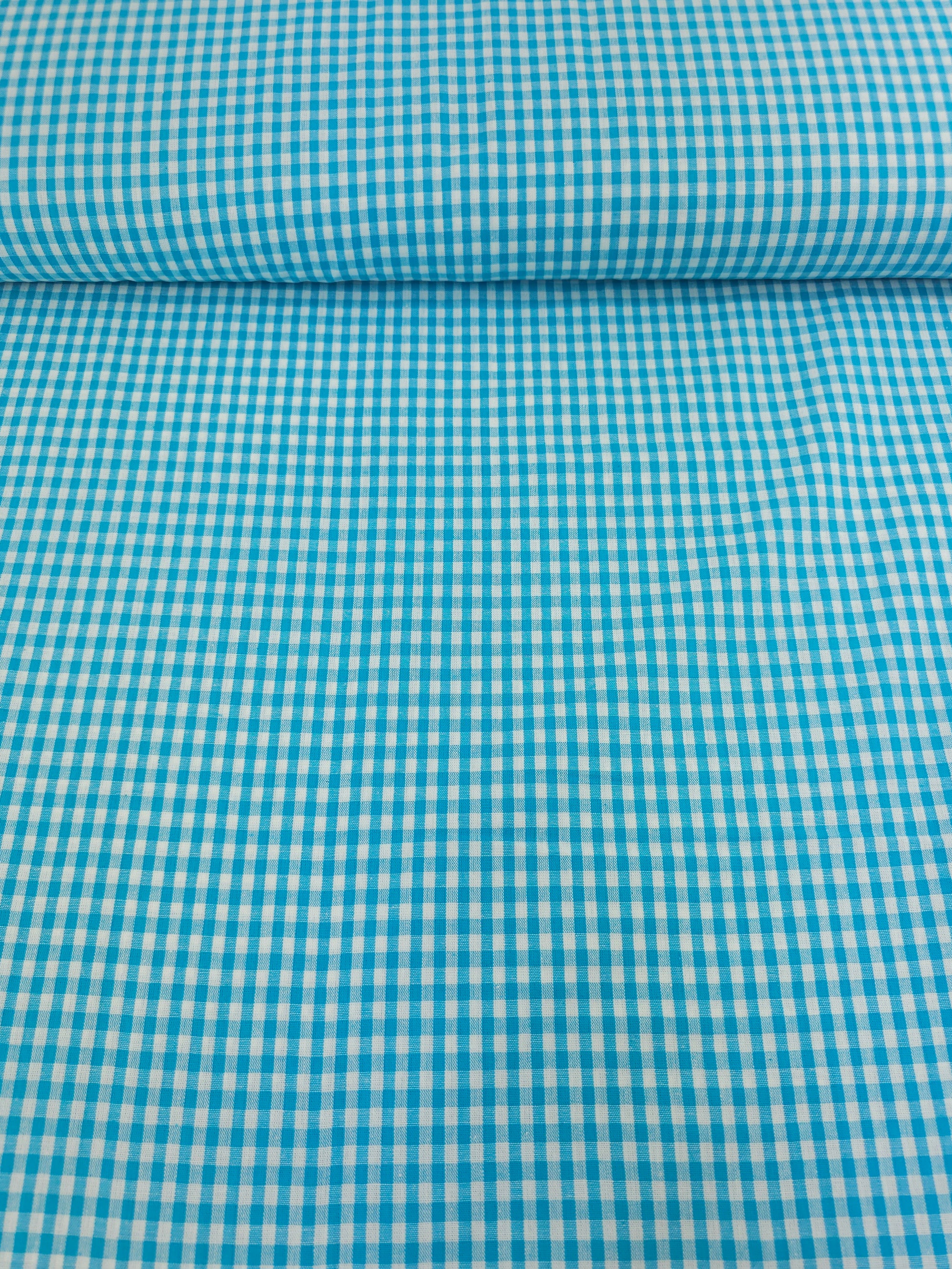 Turquoise Blue Small Gingham 100% Cotton