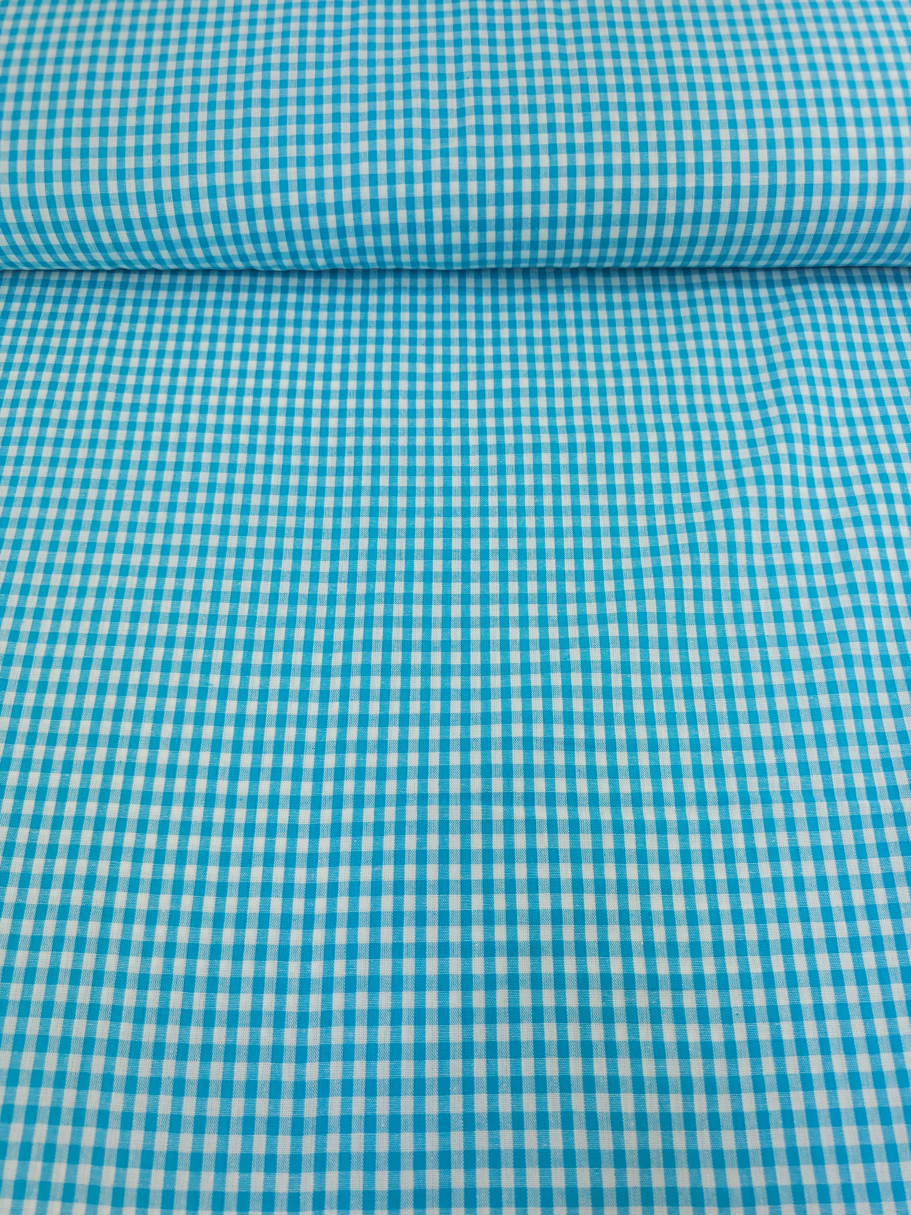 Turquoise Blue Small Gingham 100% Cotton