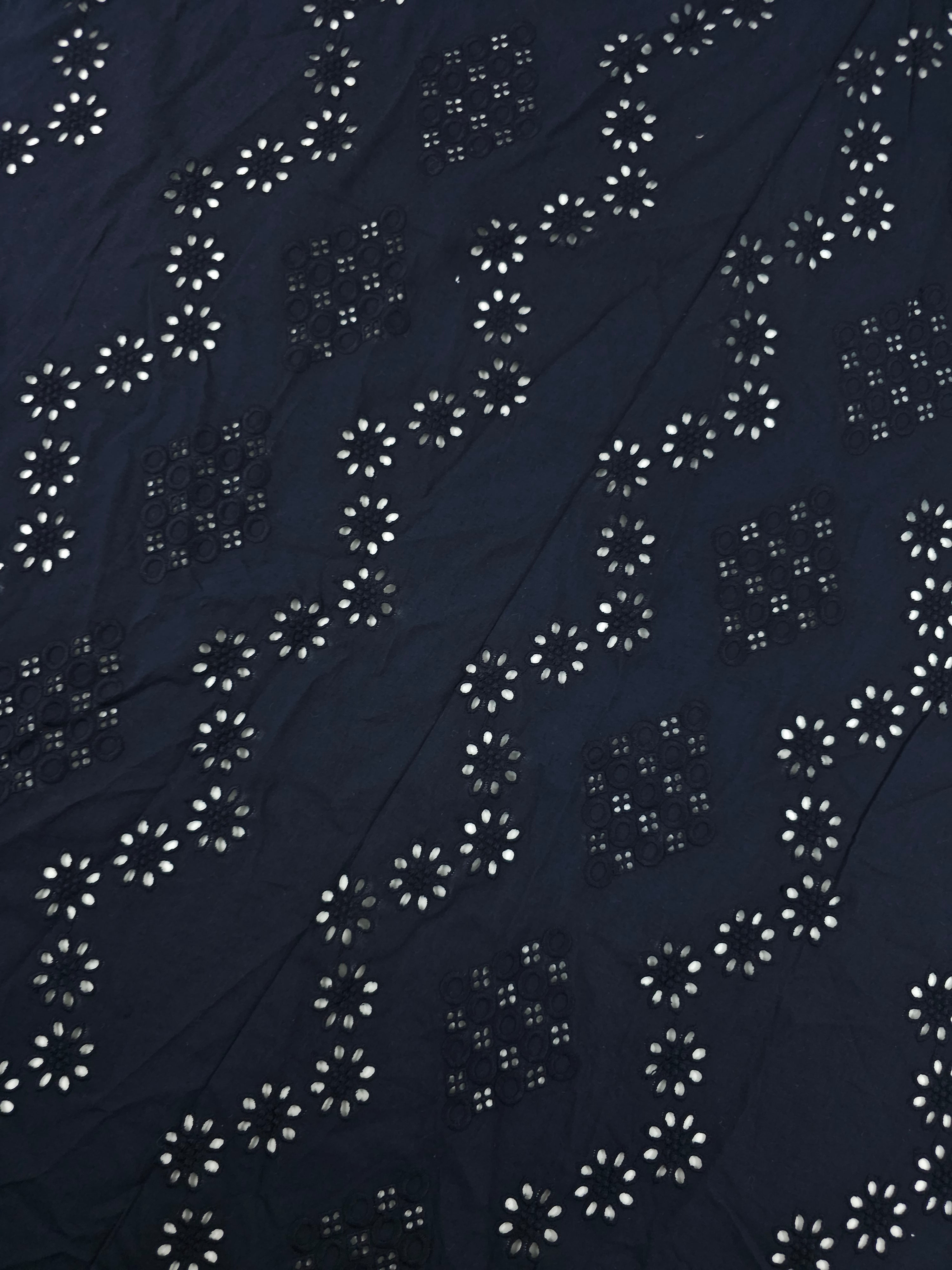 Hale Navy Damask Floral Cotton Poplin Broderie Anglaise