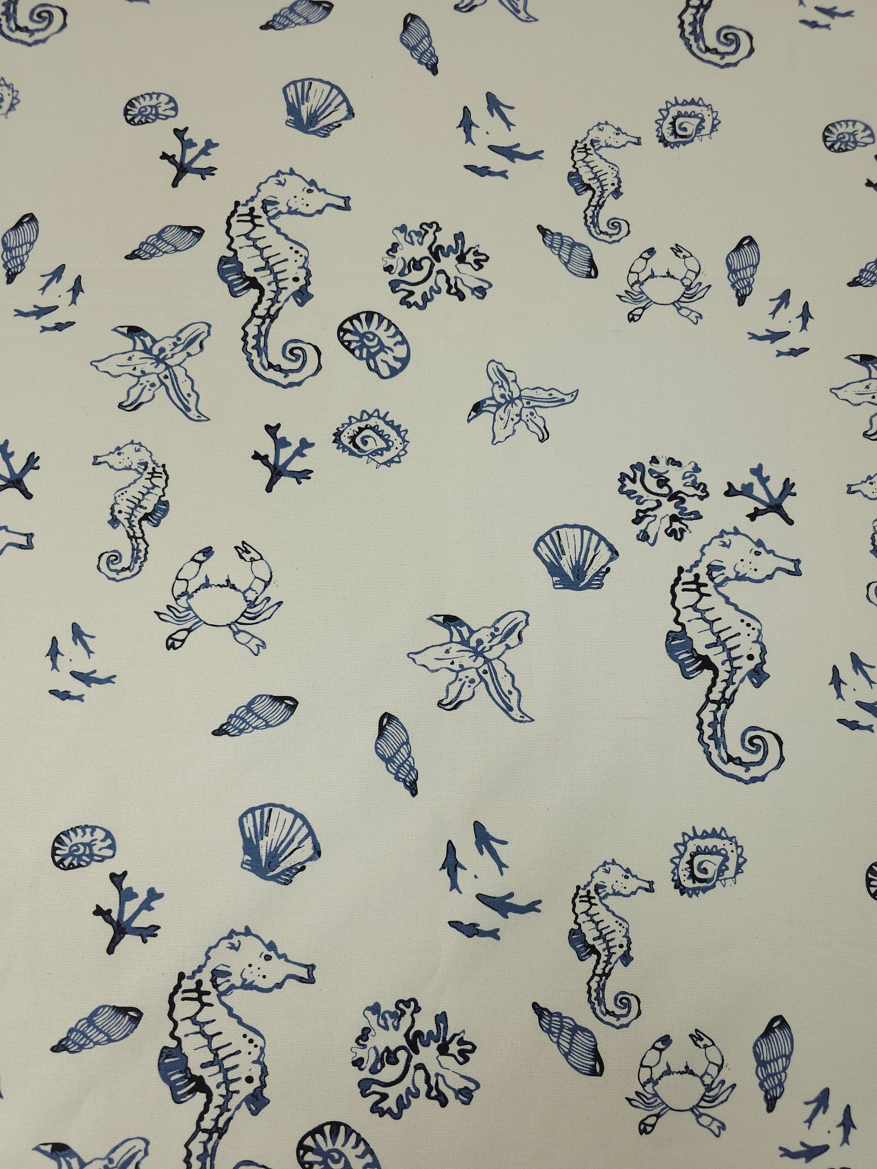 Ivory/Dusky Blue Coral Reef Cotton Linen