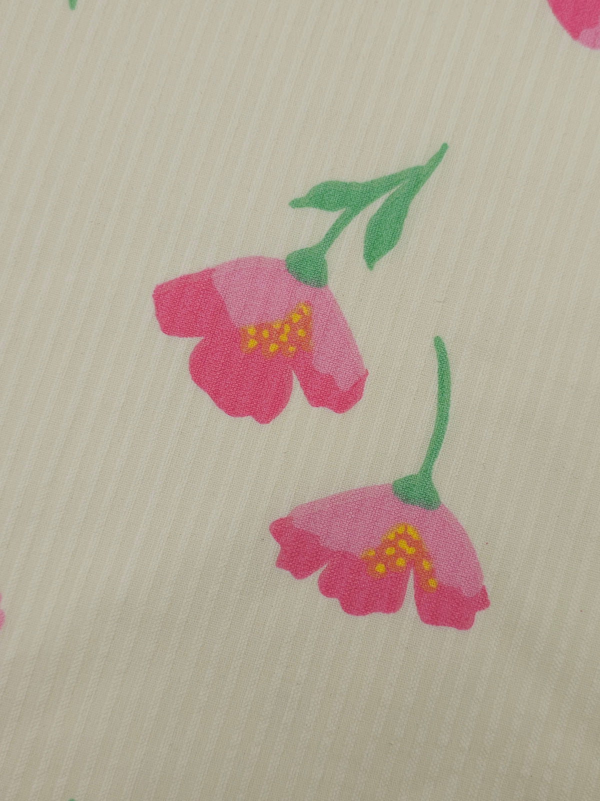Pale Yellow/Pink Stripe Tossed Flowers Structured Cotton
