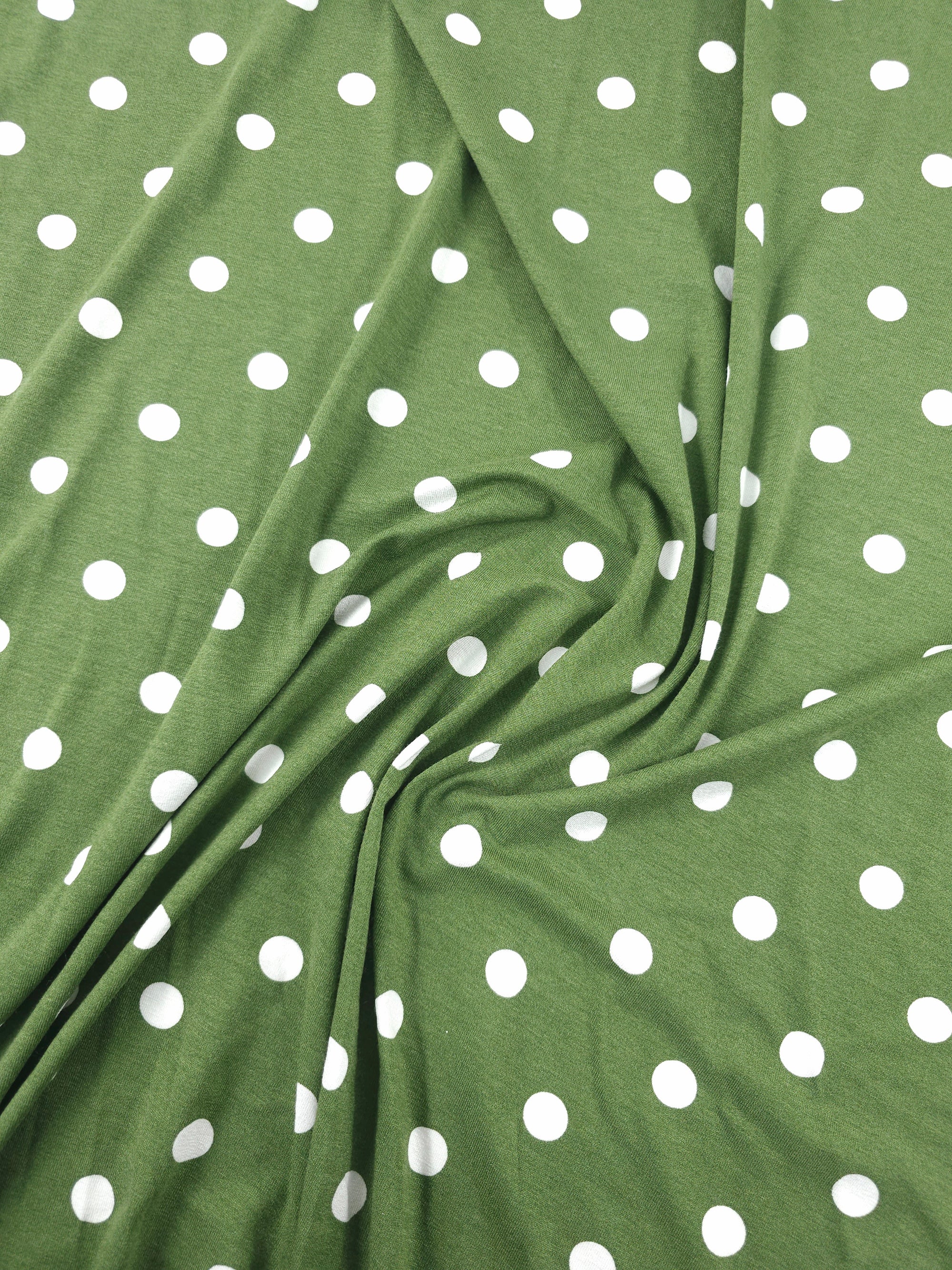 Warm Green Polka Spot Viscose Jersey
