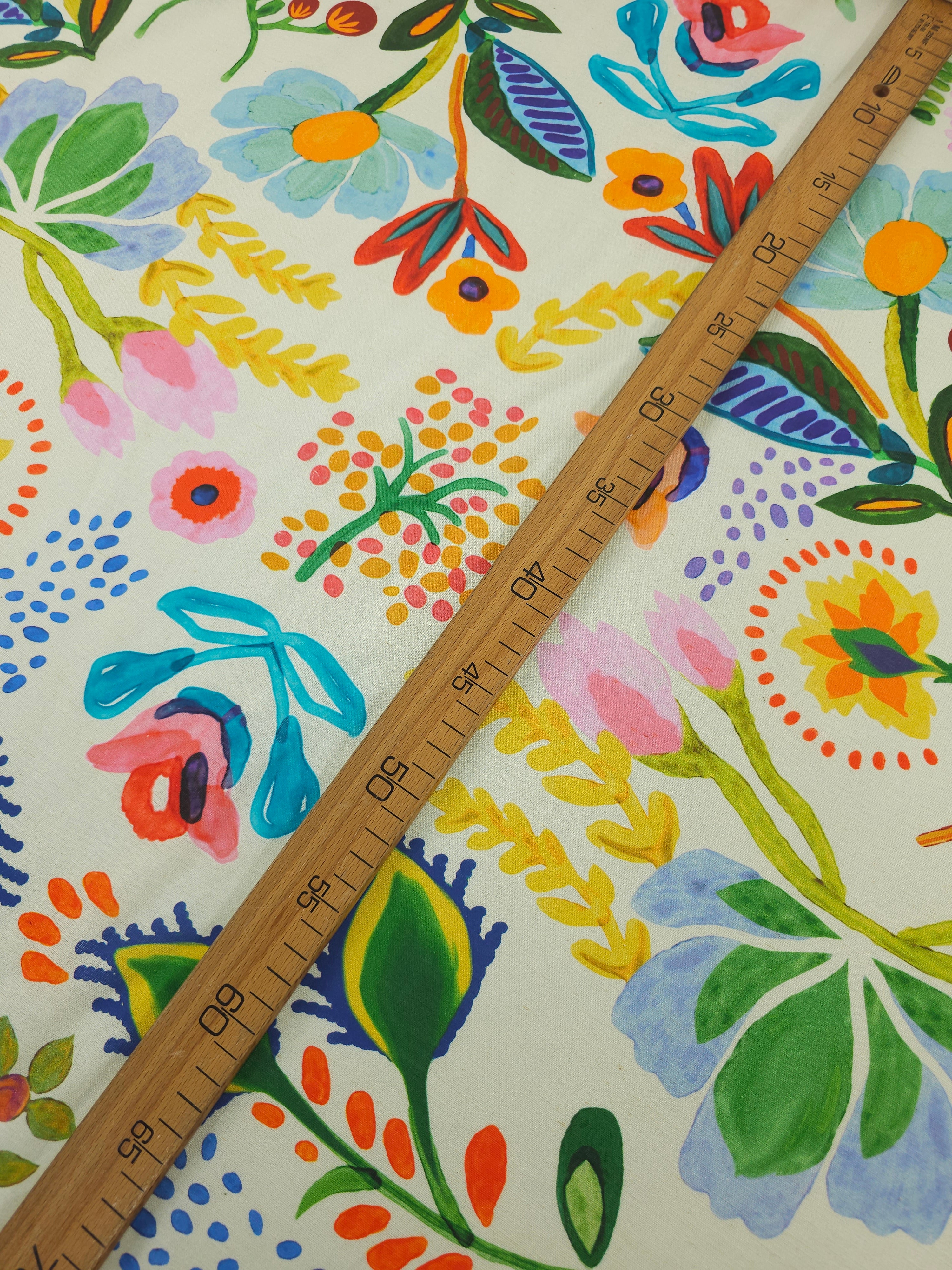 Abstract Watercolour Doodle Flower Cotton Linen