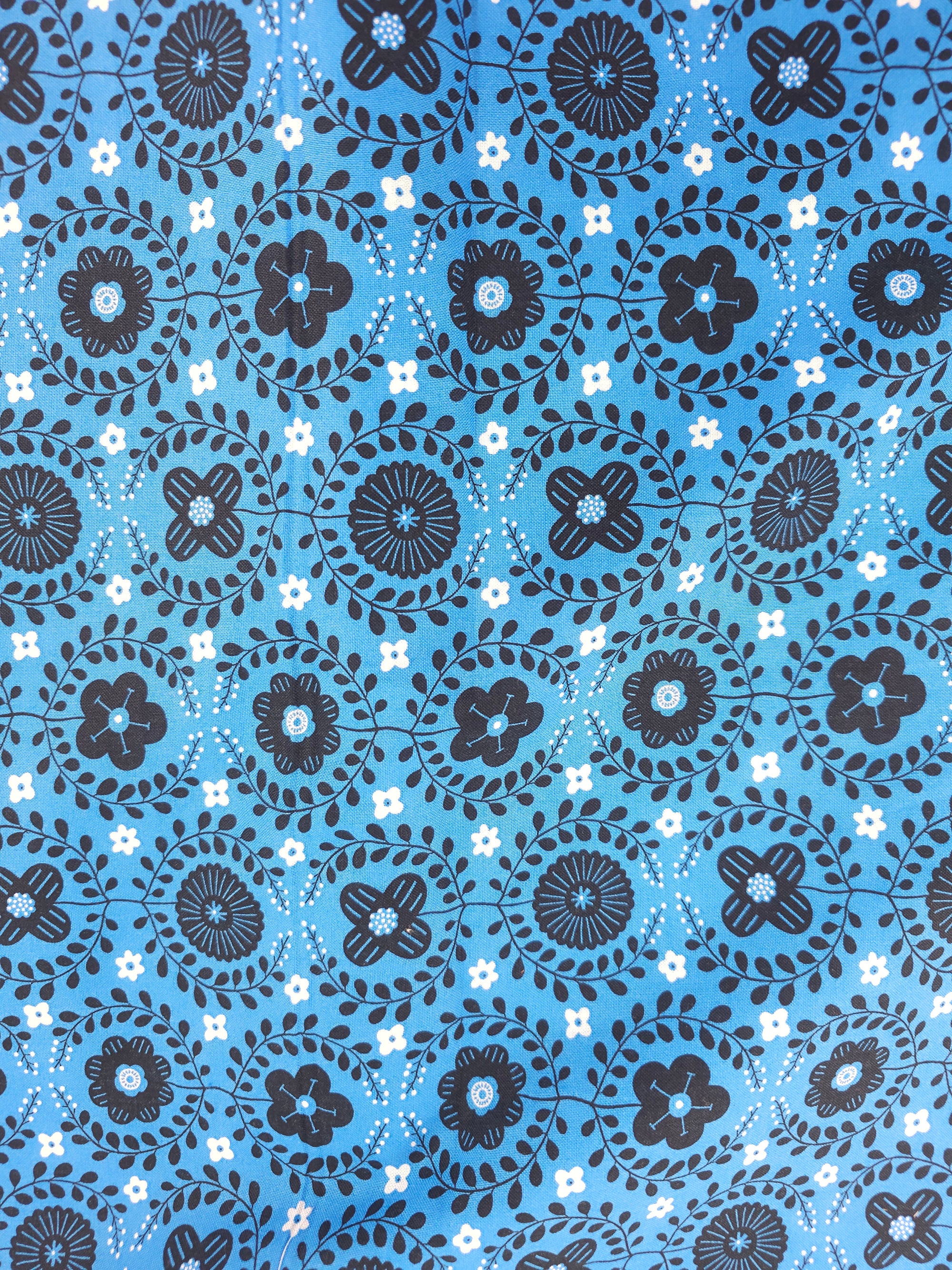 Blue black flower Cotton- 1.9m piece