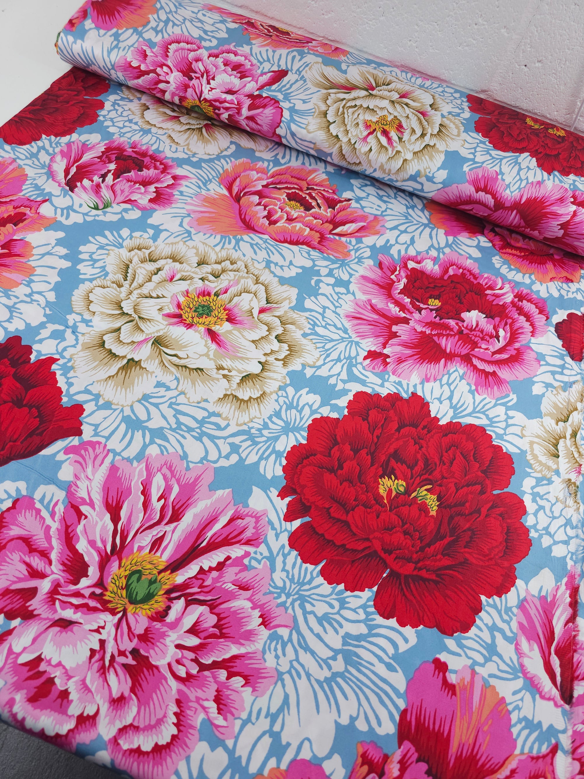 Pink/Red Chrysanthemum Cotton Sateen 108" - Kaffe Fassett *EXTRA WIDE*