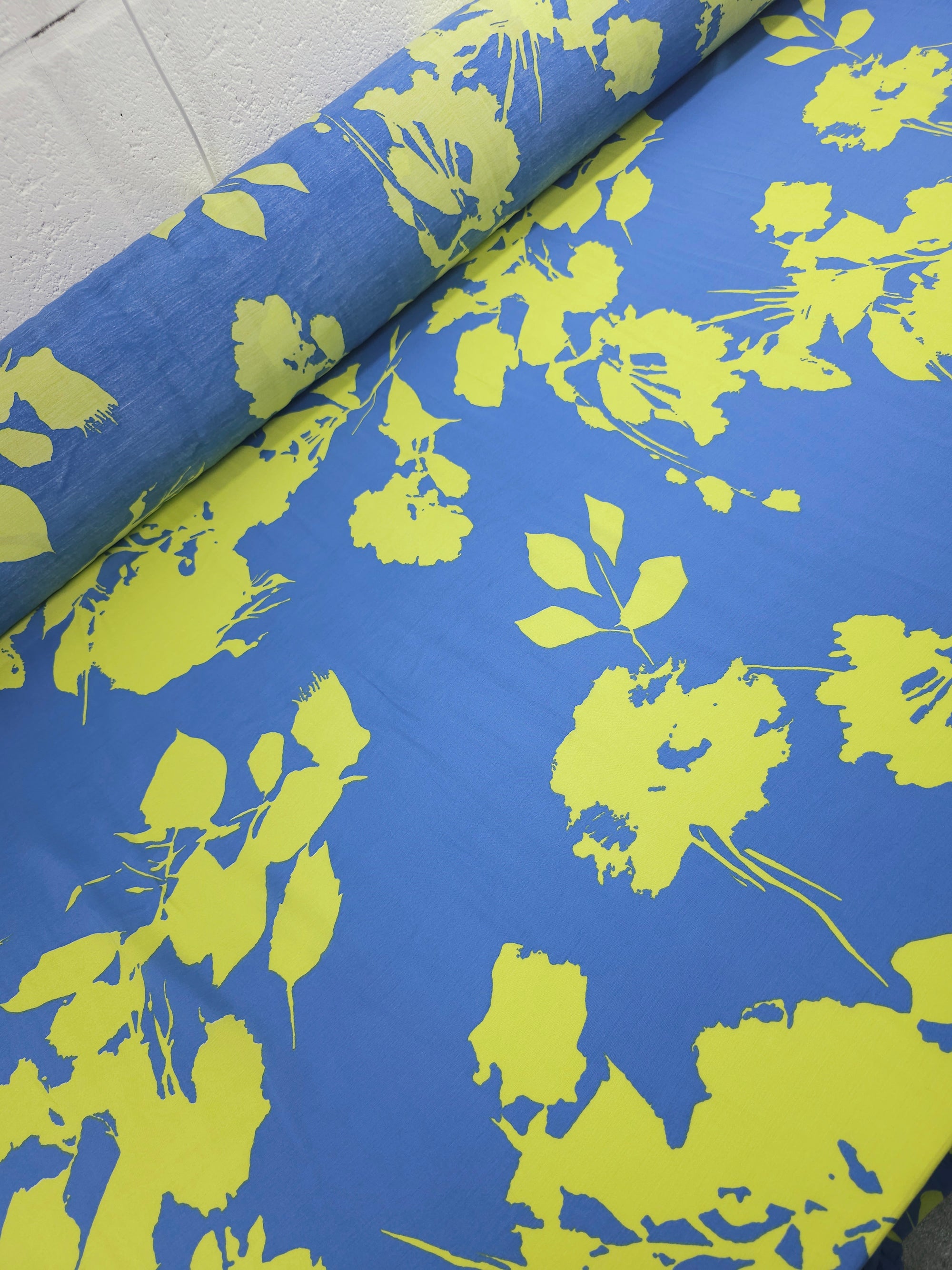 Lime/Blue Petal Flower Sketch Viscose