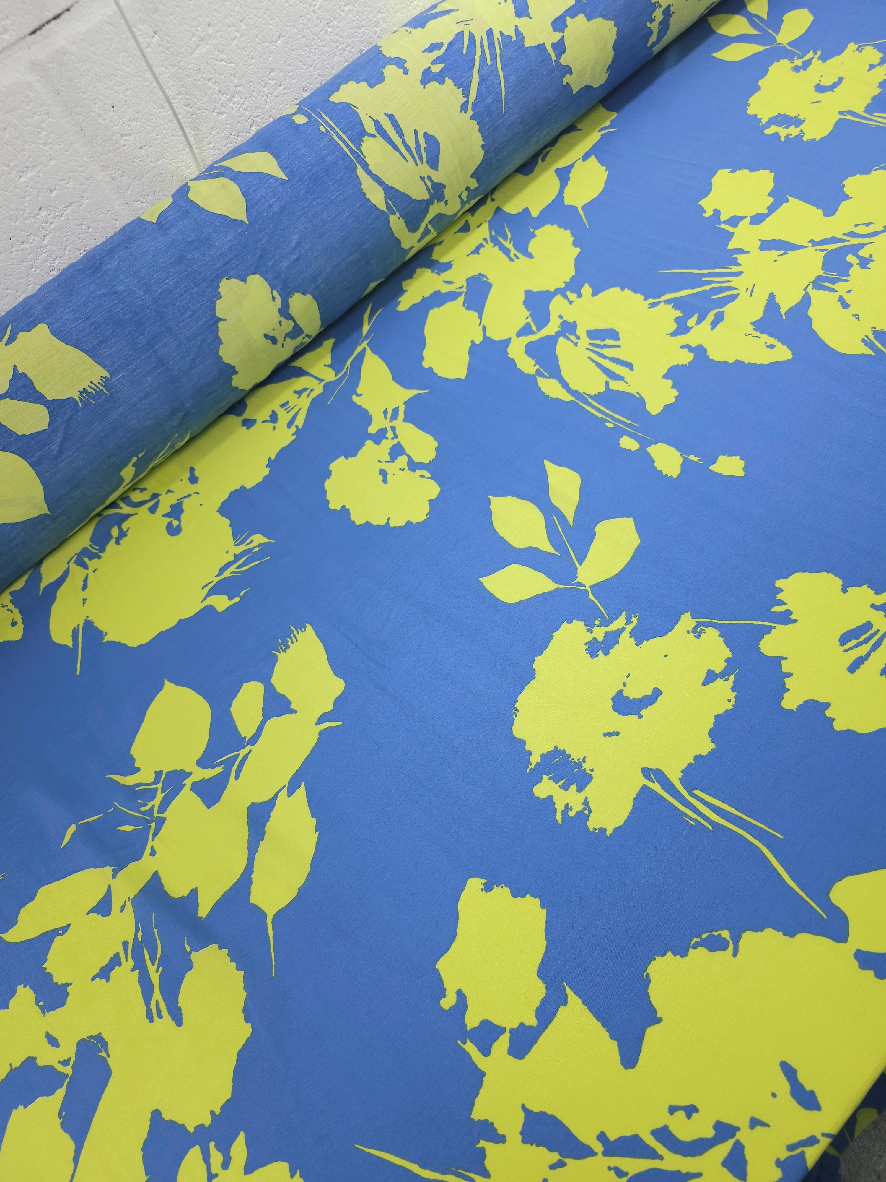 Lime/Blue Petal Flower Sketch Viscose