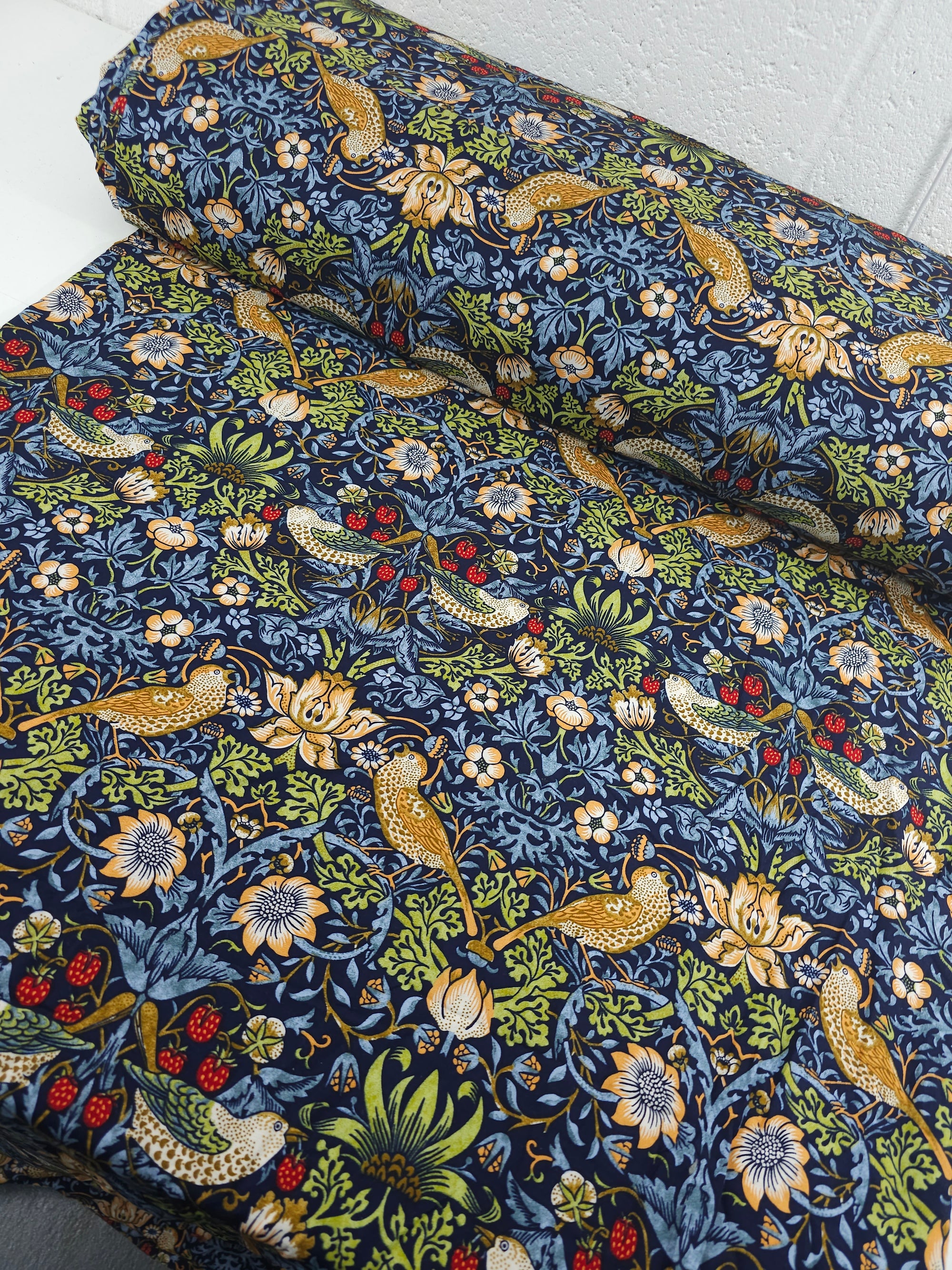 Navy Strawberry Thief Floral 100% Cotton 106" - William Morris *EXTRA WIDE*