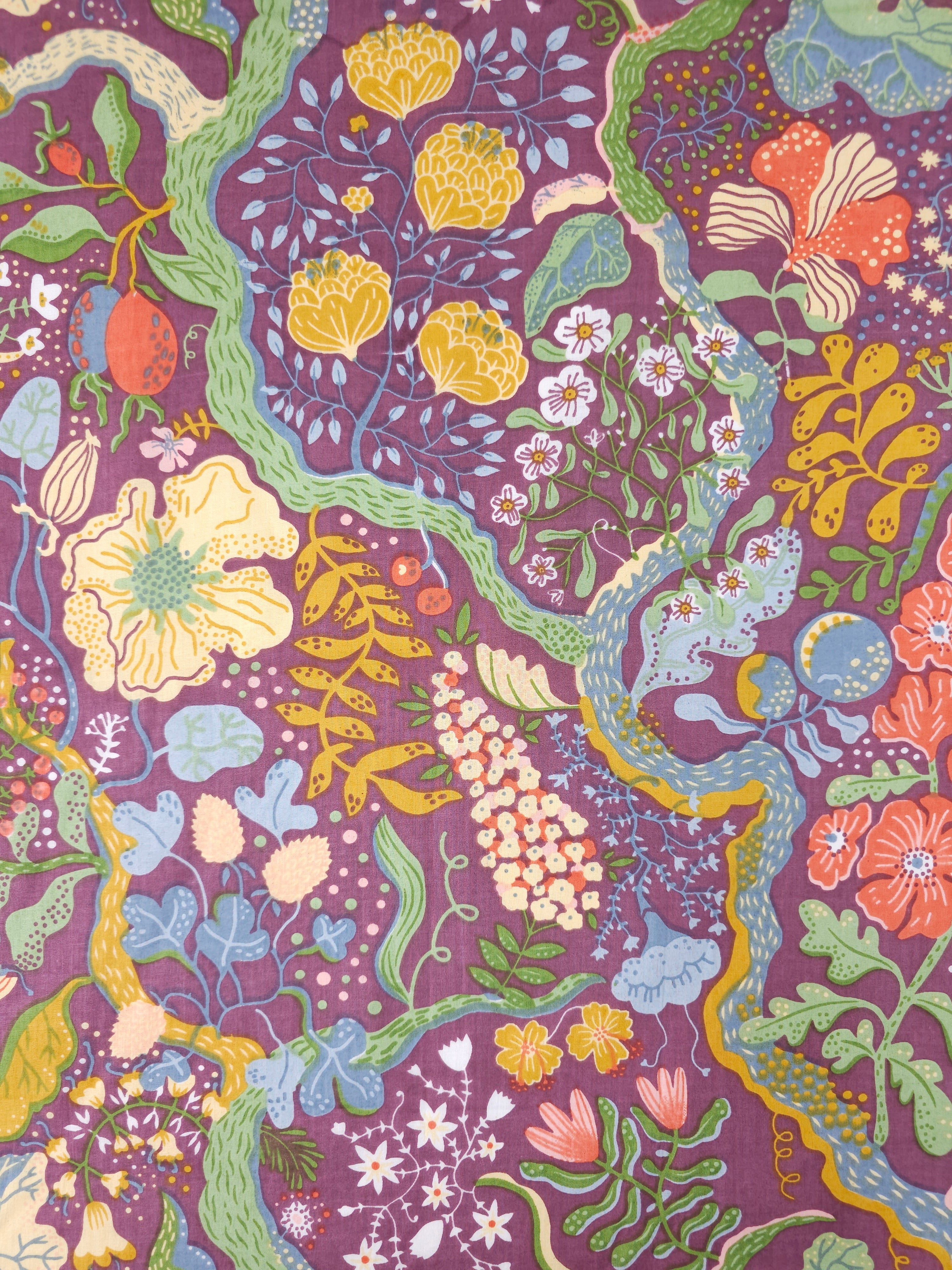 Auburgine Floral Whirl Garden Cambric Cotton