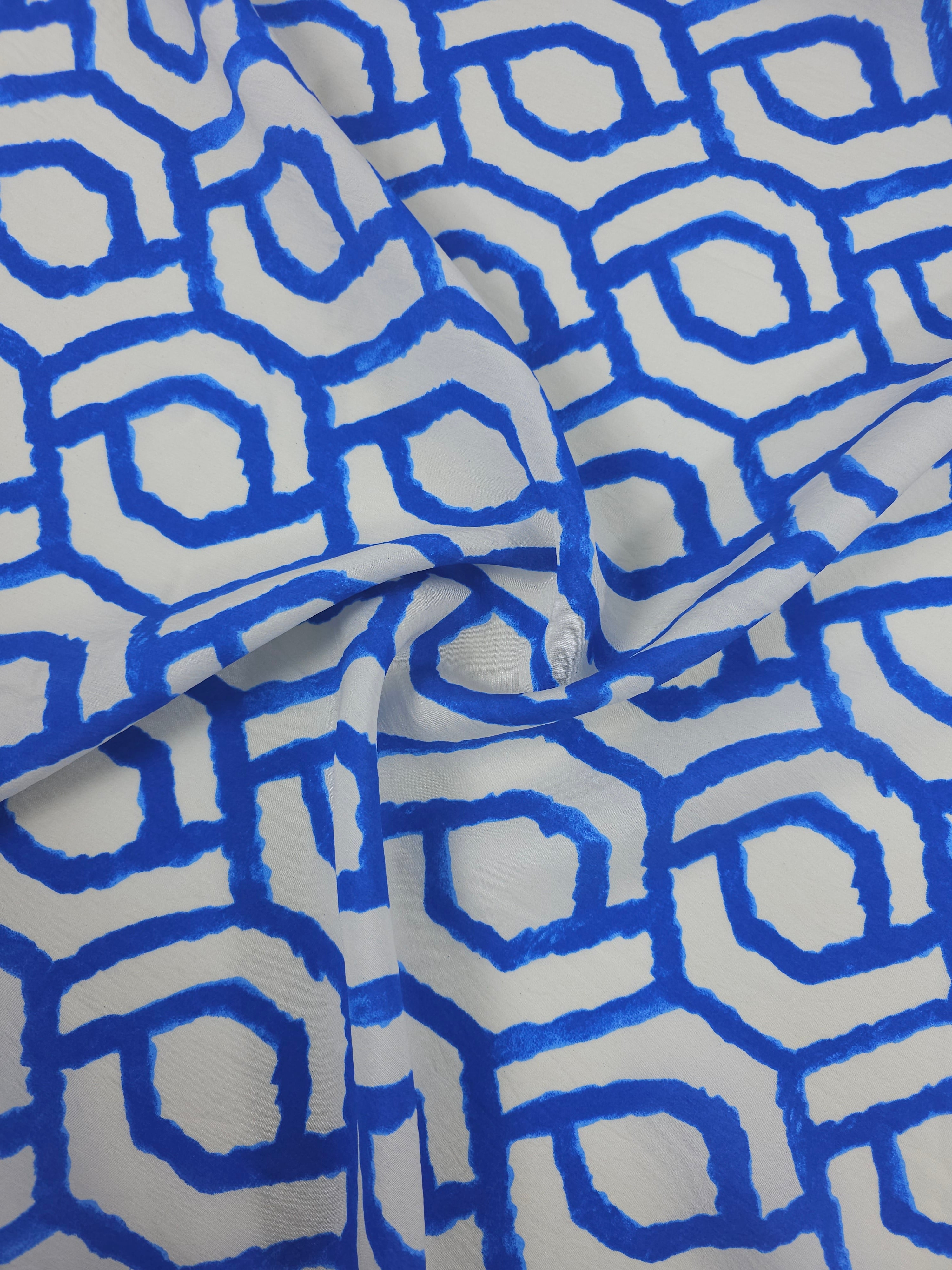 Blue/Ivory Geometric Links Viscose Modal